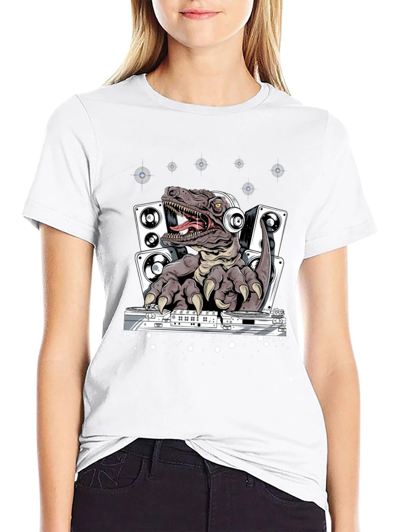 DJ Dinosaur T-Shirt - Raptor Mixing Music Tee