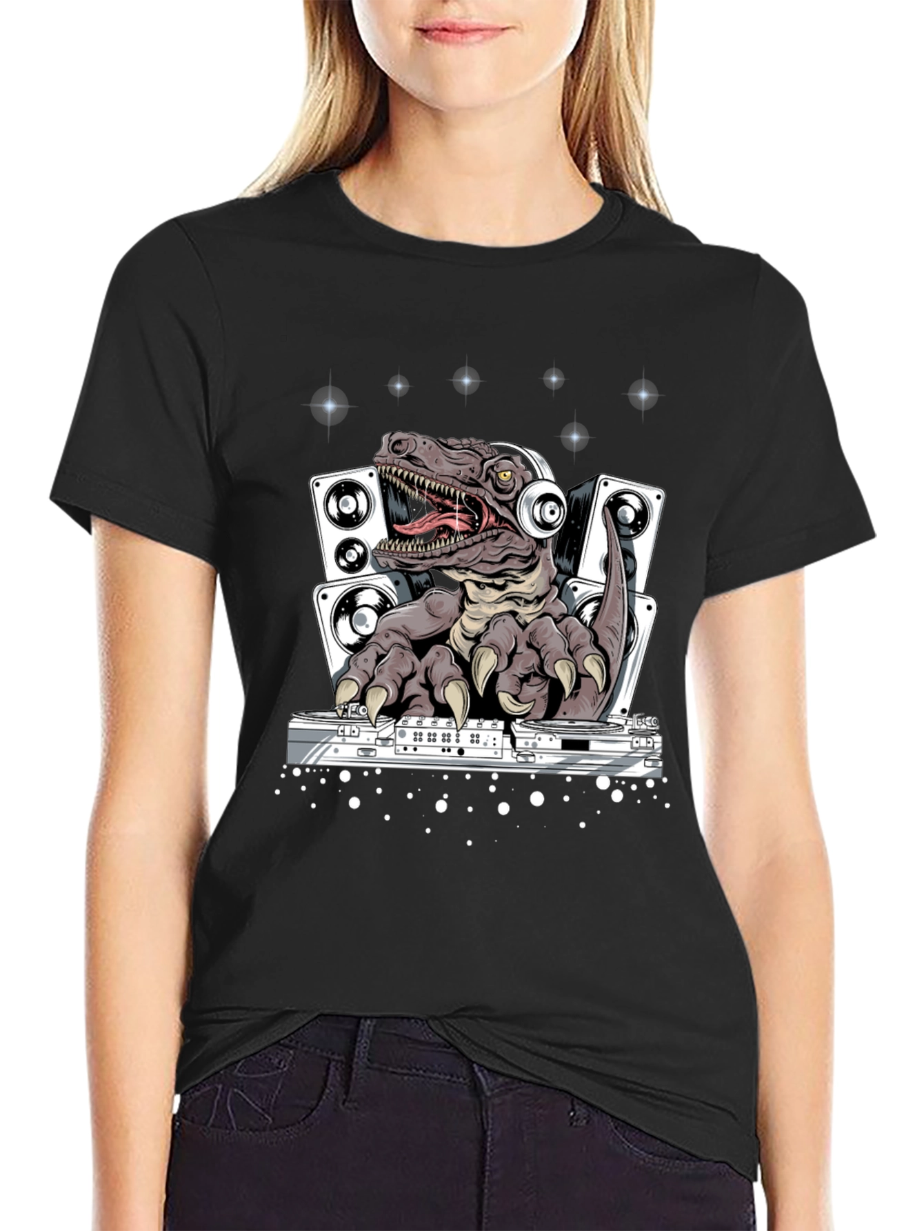 DJ Dinosaur T-Shirt - Raptor Mixing Music Tee
