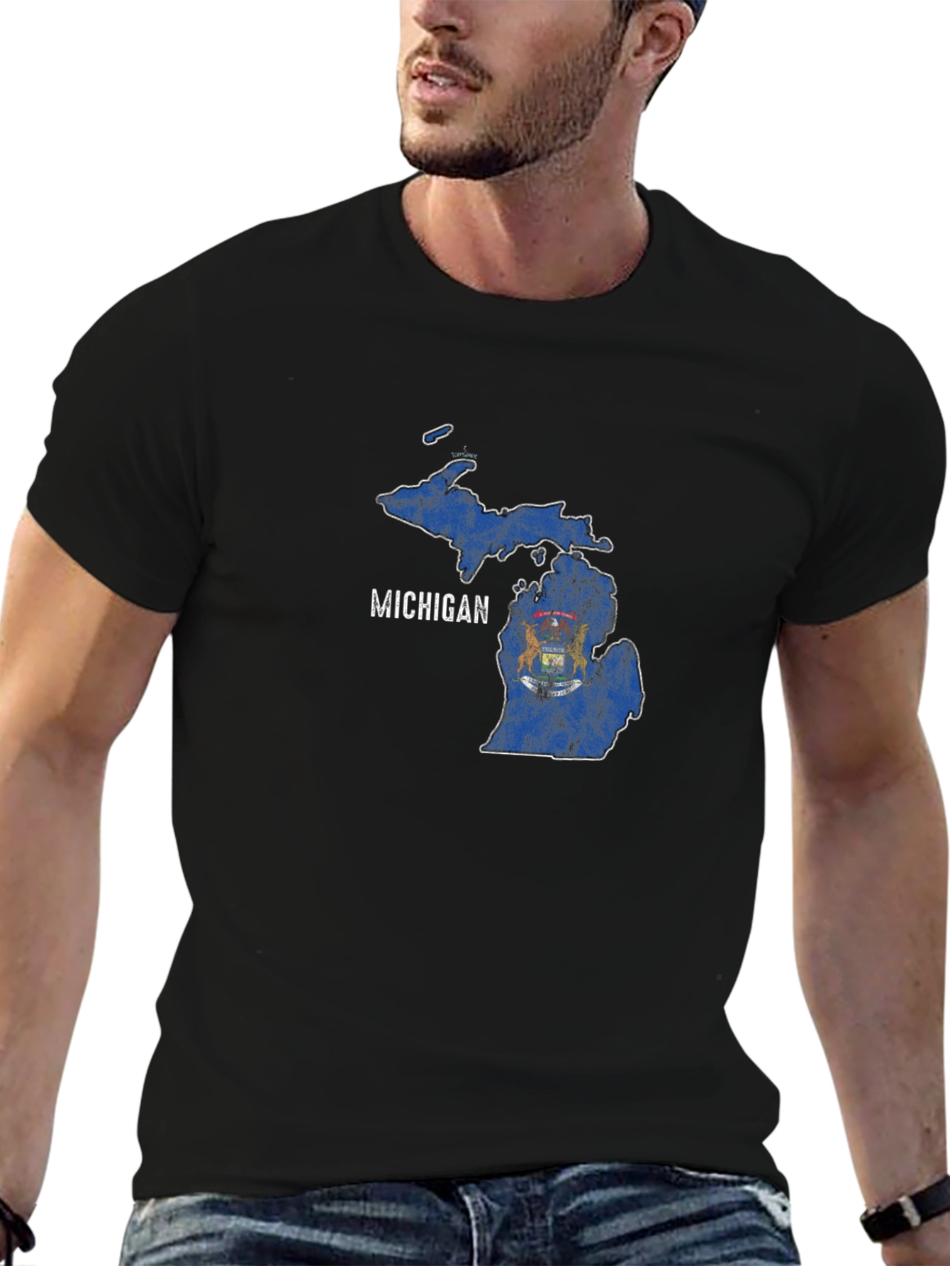 Michigan State Flag Graphic T-Shirt - Black