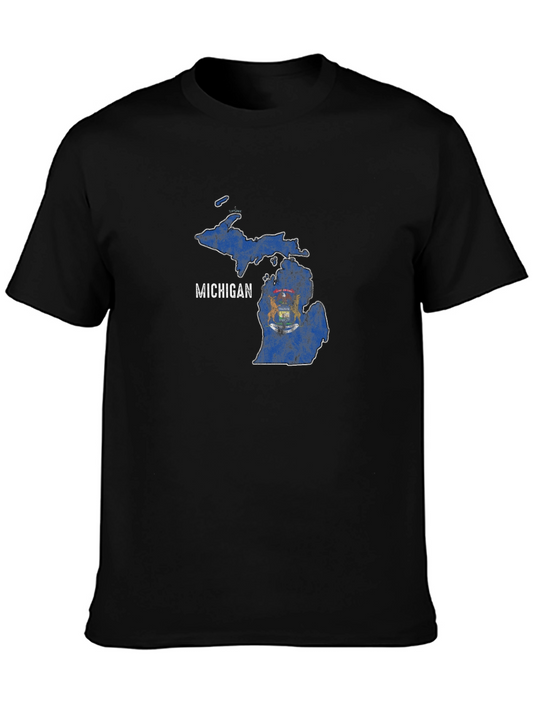 Michigan State Flag Graphic T-Shirt - Black