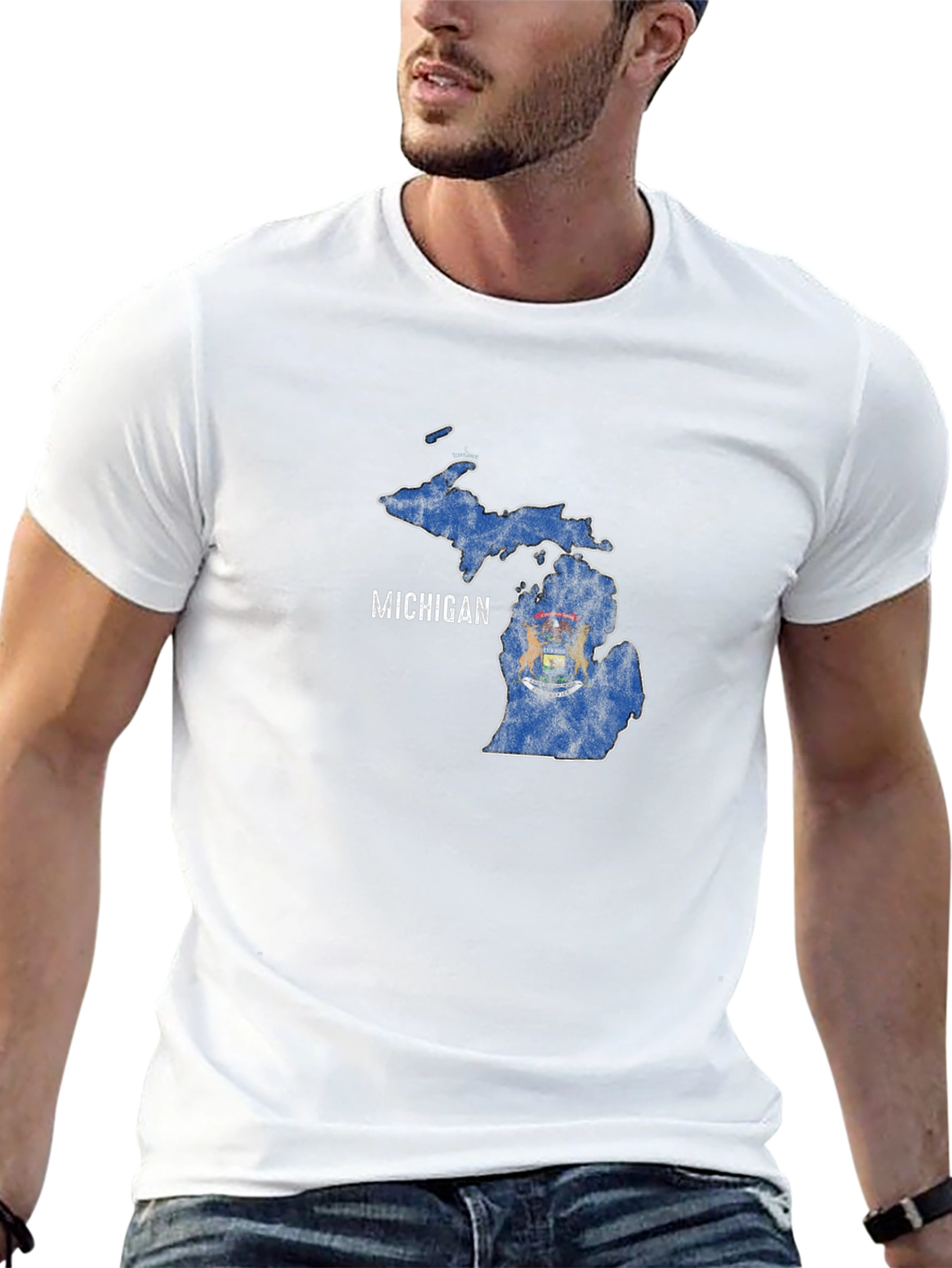Michigan State Flag Graphic T-Shirt - Black