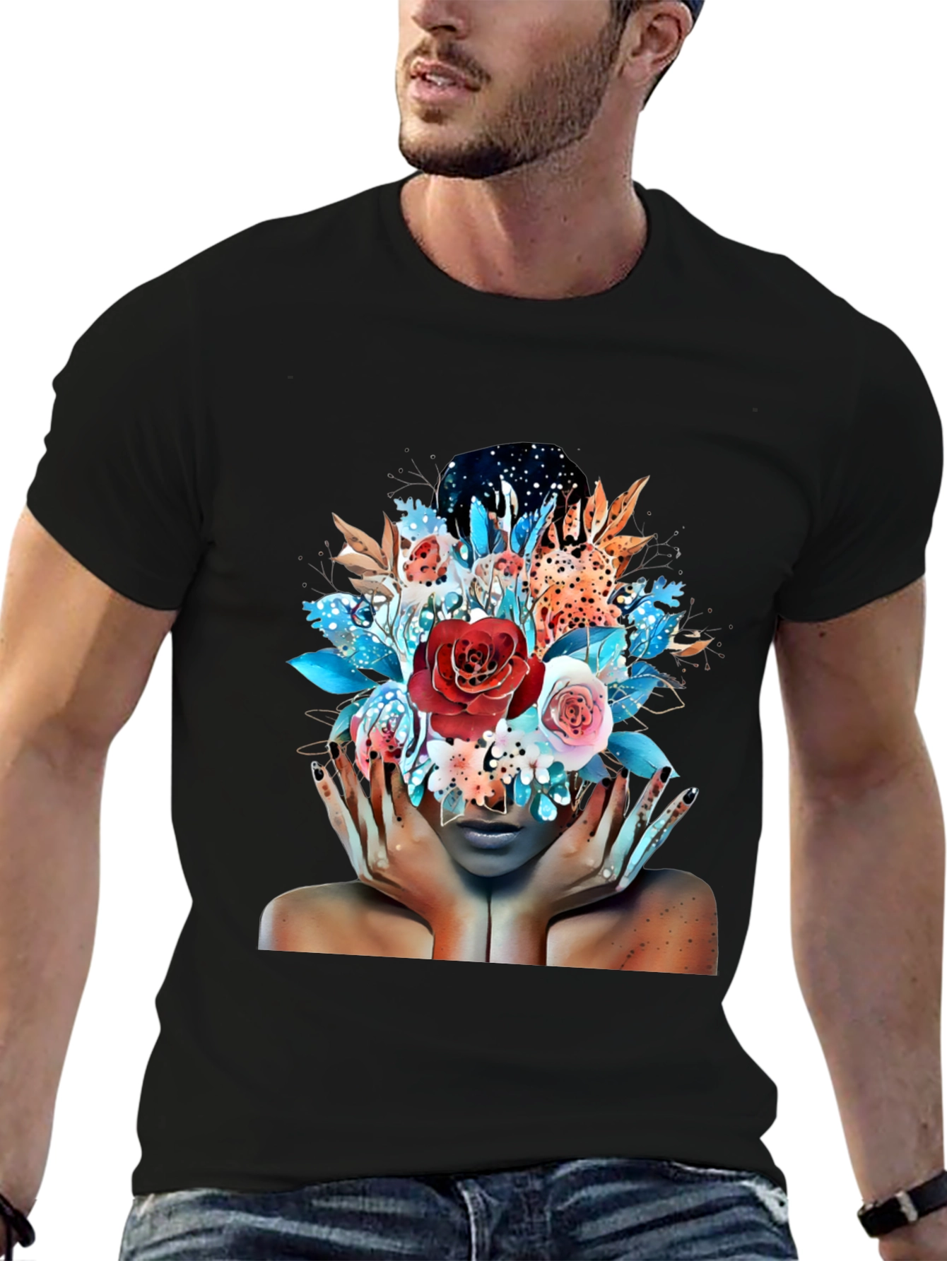 Floral Fantasy Graphic Tee - Artistic Woman Print