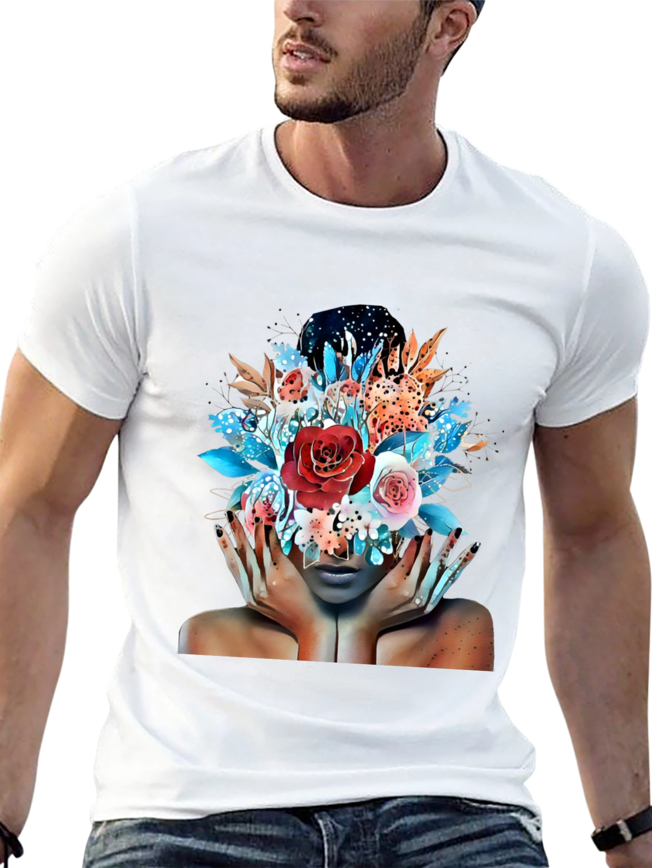 Floral Fantasy Graphic Tee - Artistic Woman Print