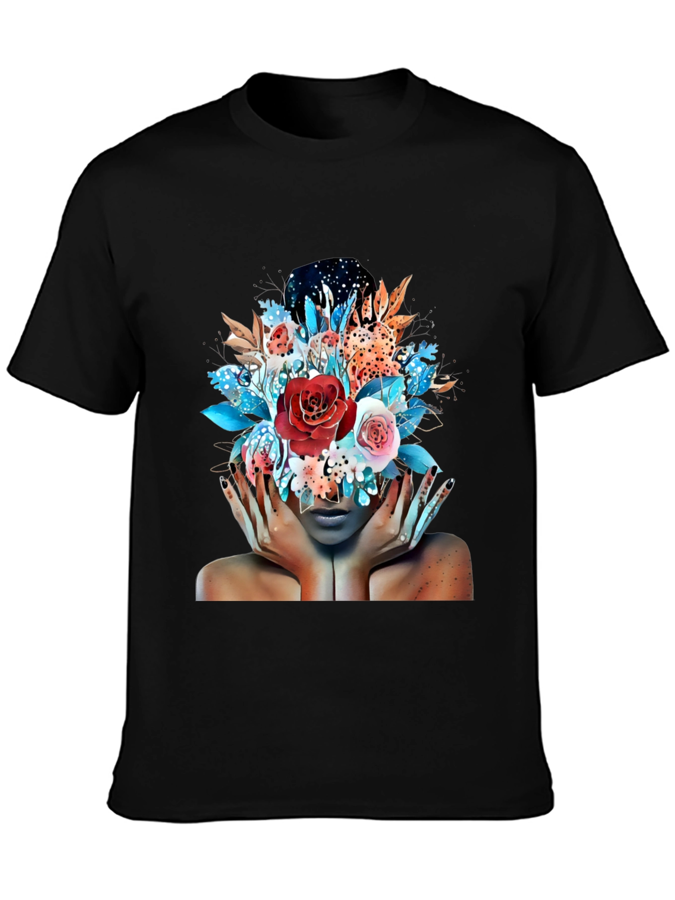 Floral Fantasy Graphic Tee - Artistic Woman Print