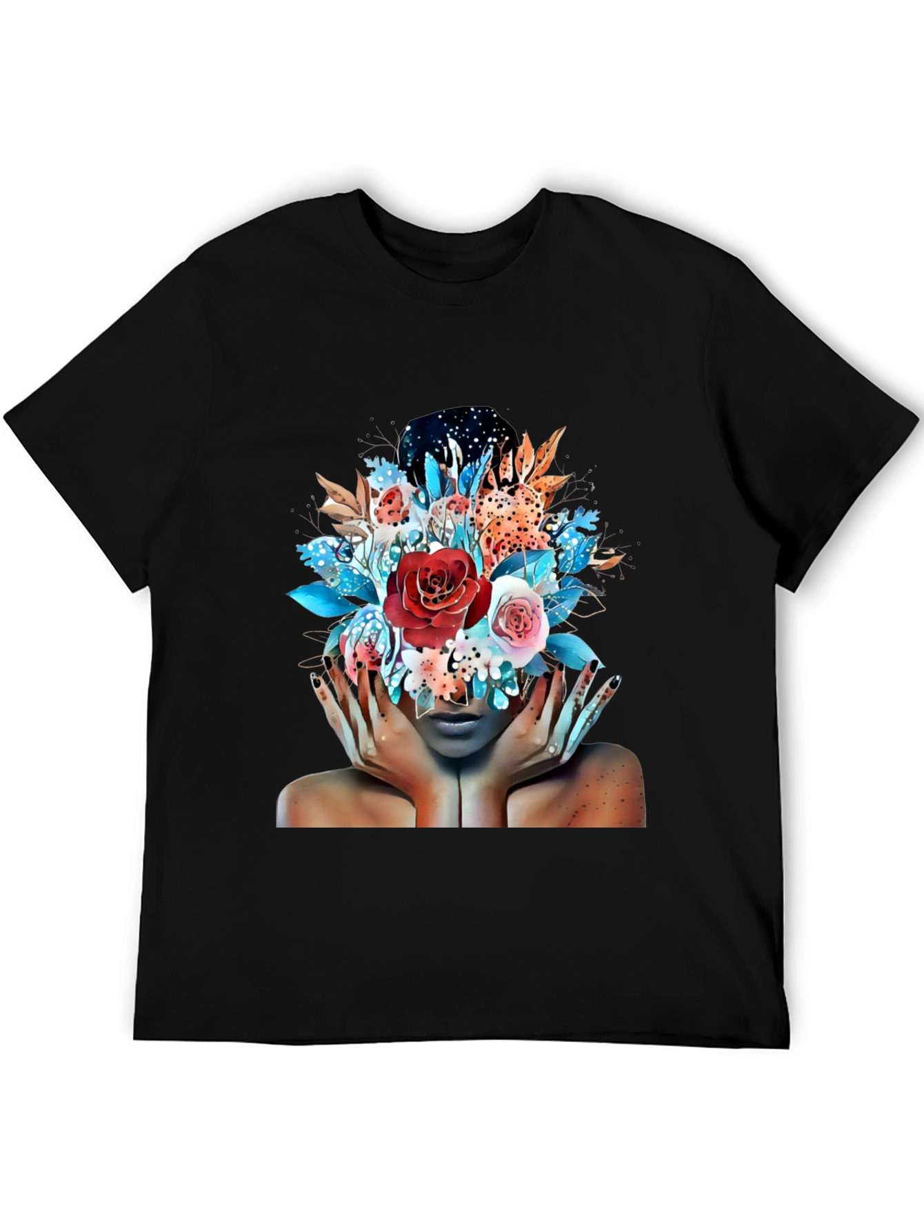 Floral Fantasy Graphic Tee - Artistic Woman Print