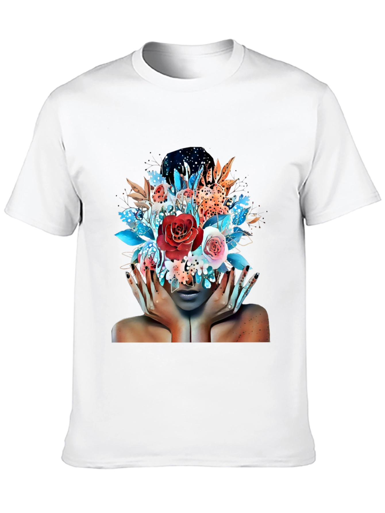 Floral Fantasy Graphic Tee - Artistic Woman Print