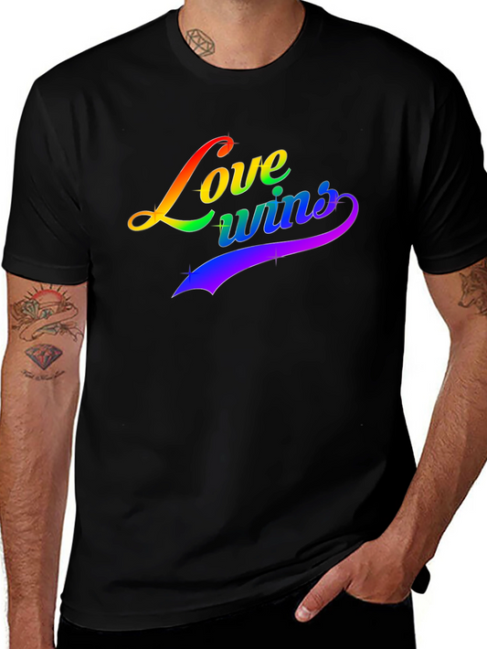 Love Wins Rainbow Graphic Black T-Shirt