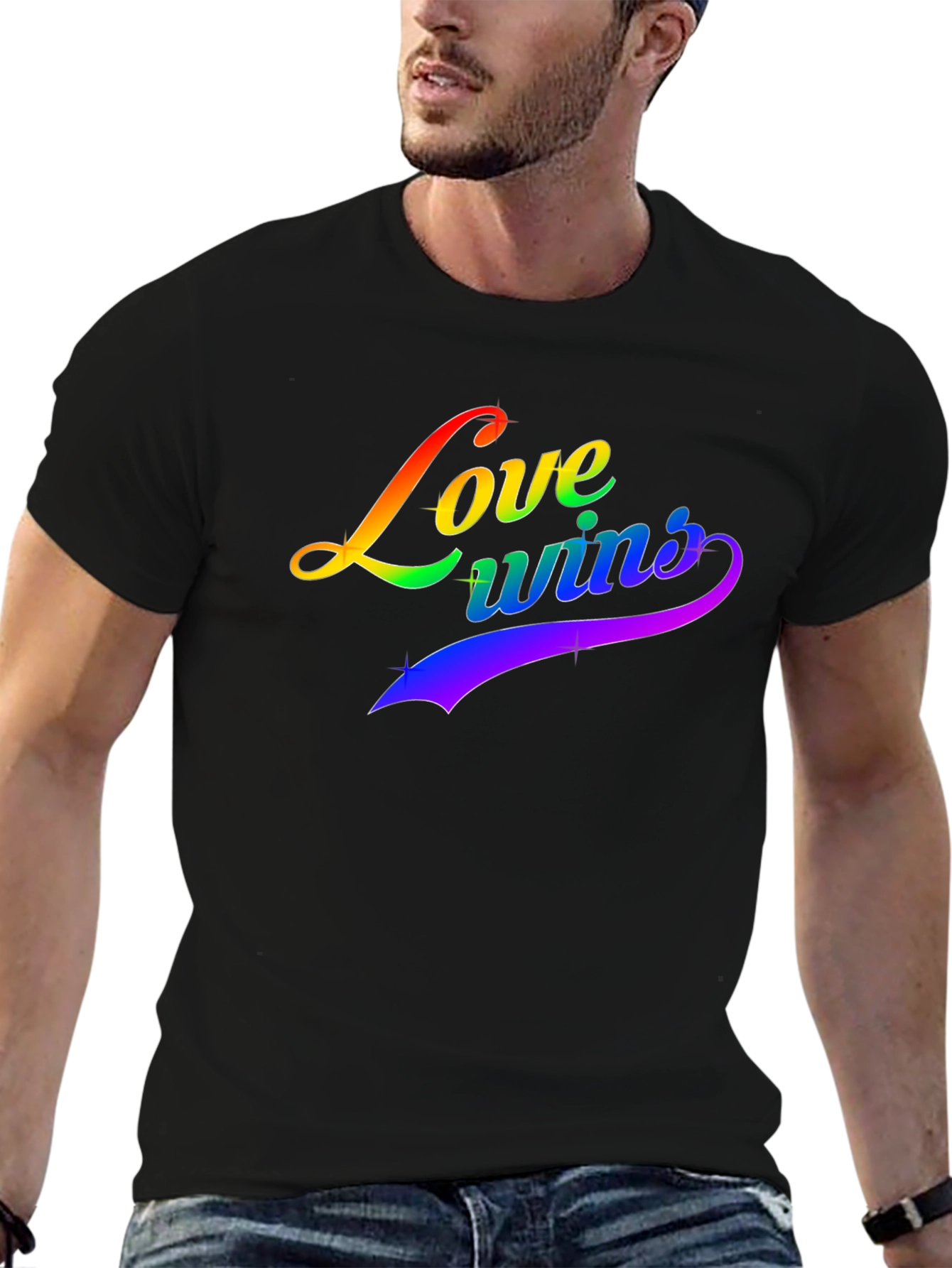 Love Wins Rainbow Graphic Black T-Shirt