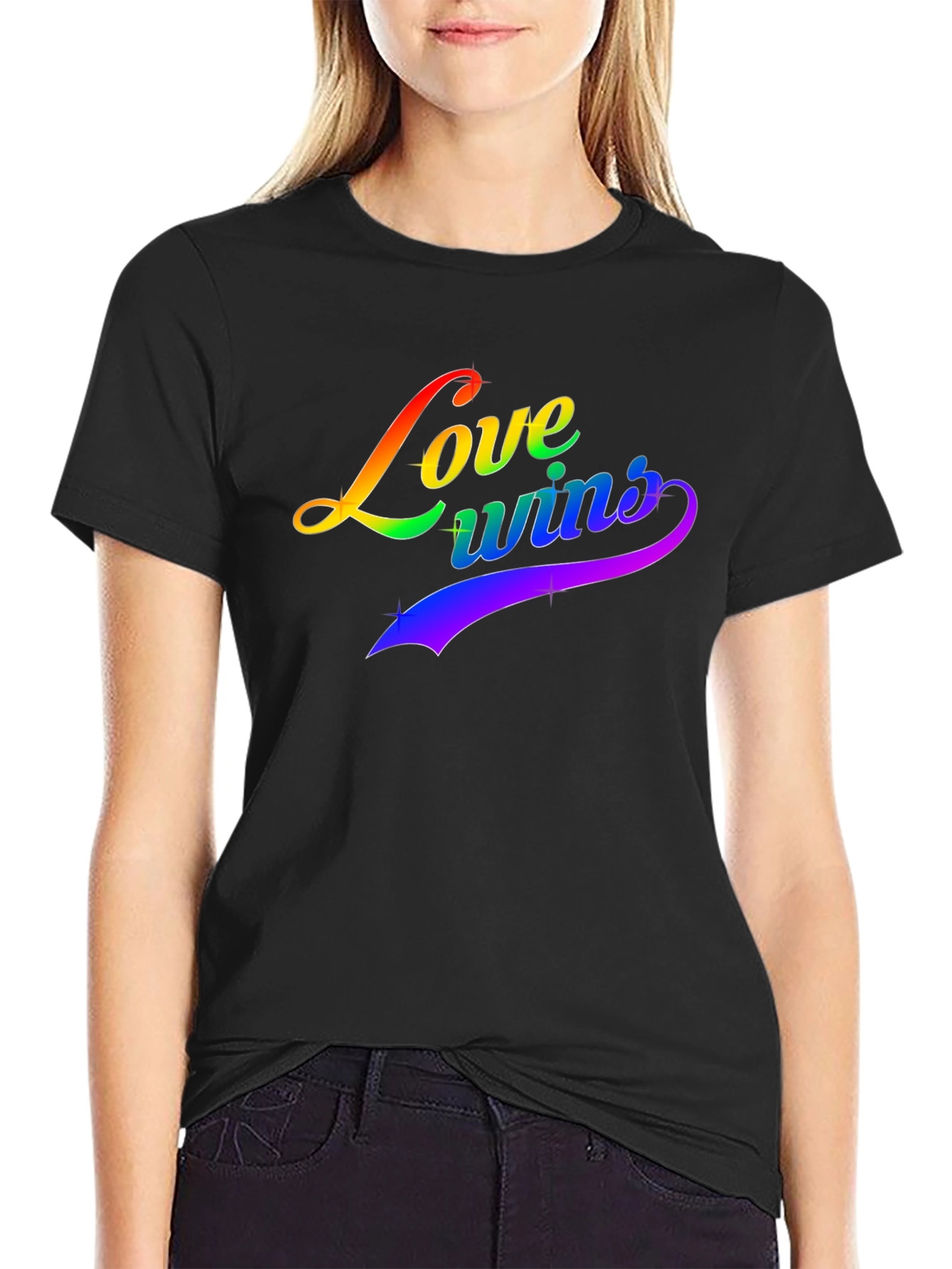 Love Wins Rainbow Graphic Black T-Shirt