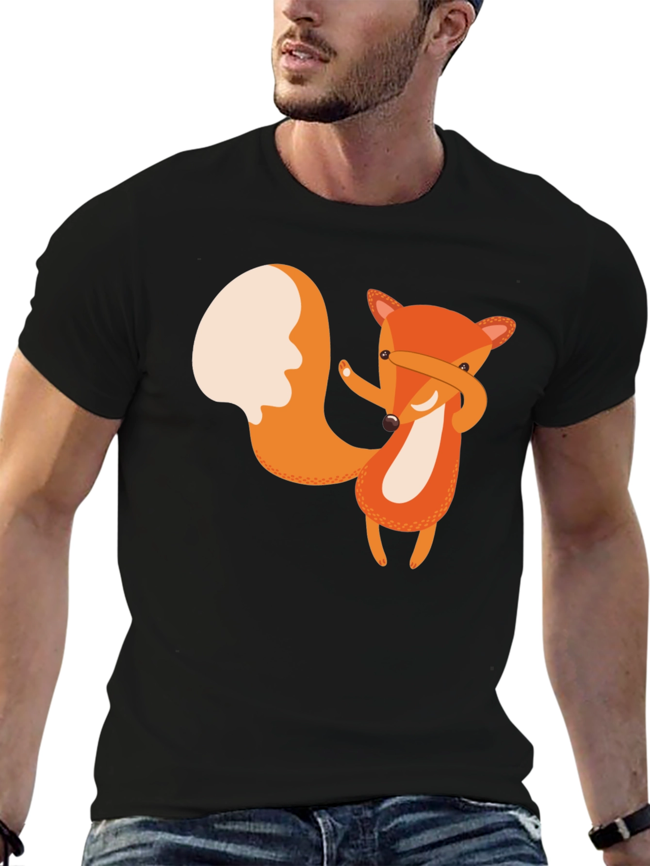 Dabbing Fox Graphic Tee - Black Cotton T-Shirt