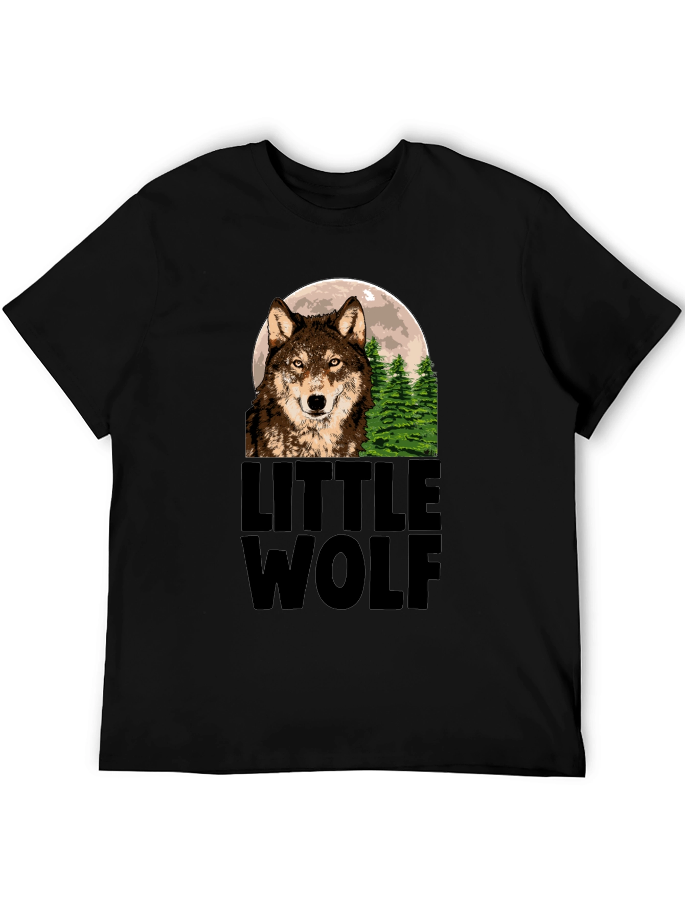 Little Wolf Graphic Print Black T-Shirt
