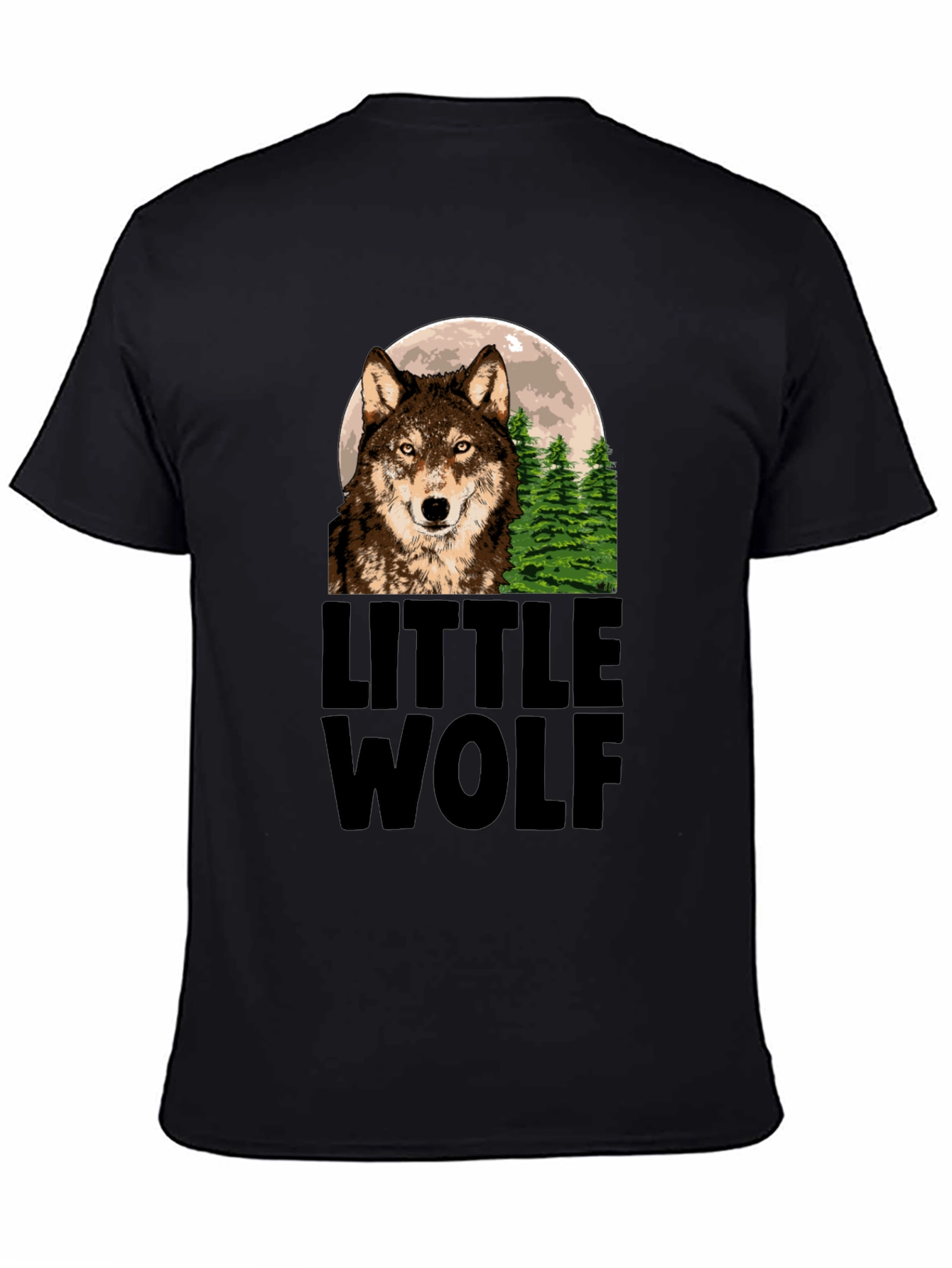Little Wolf Graphic Print Black T-Shirt