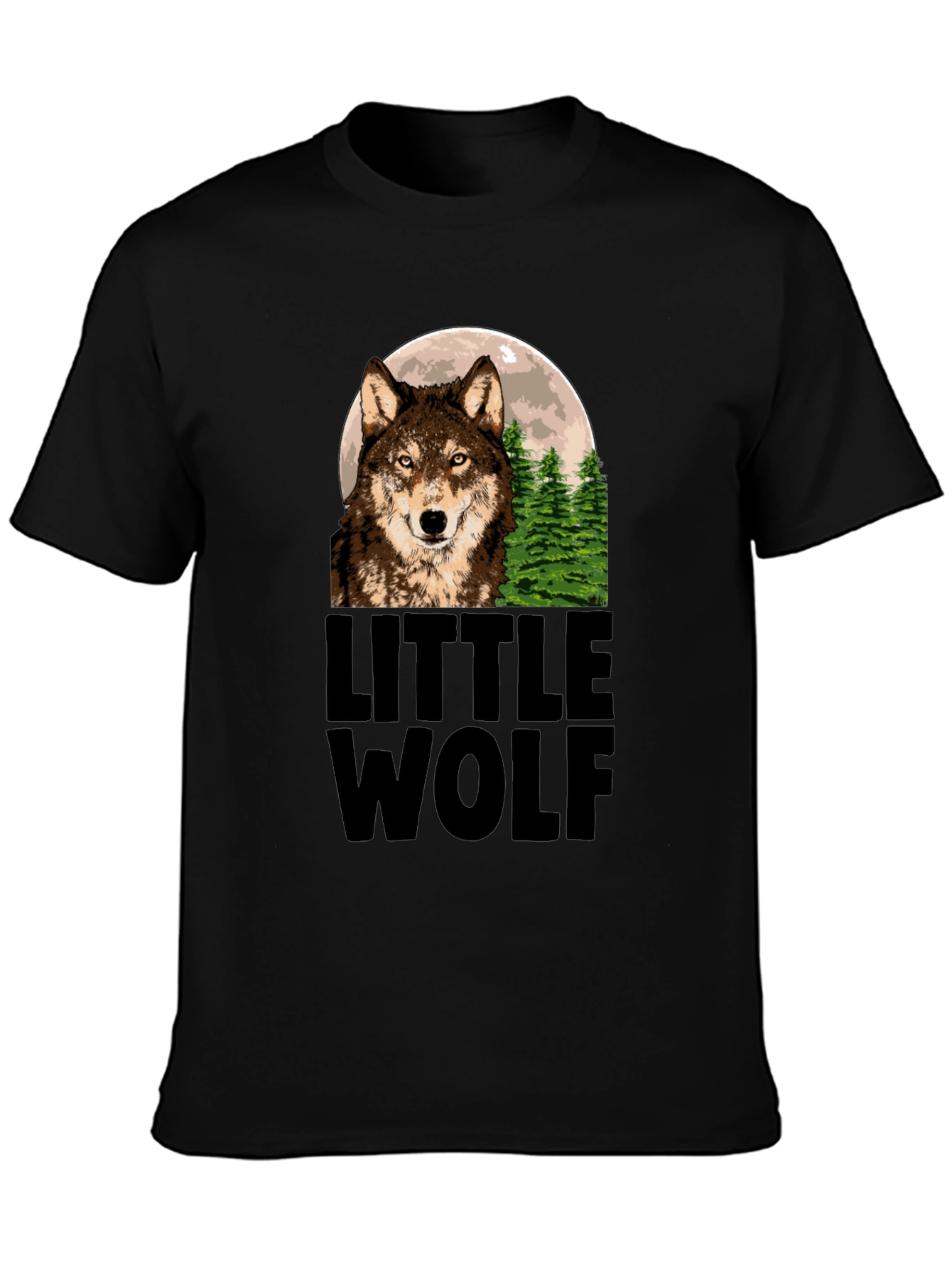 Little Wolf Graphic Print Black T-Shirt