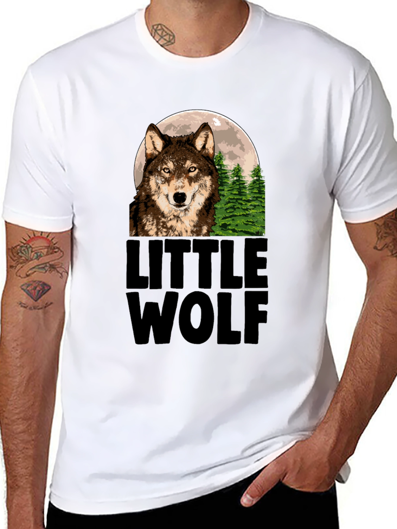 Little Wolf Graphic Print Black T-Shirt