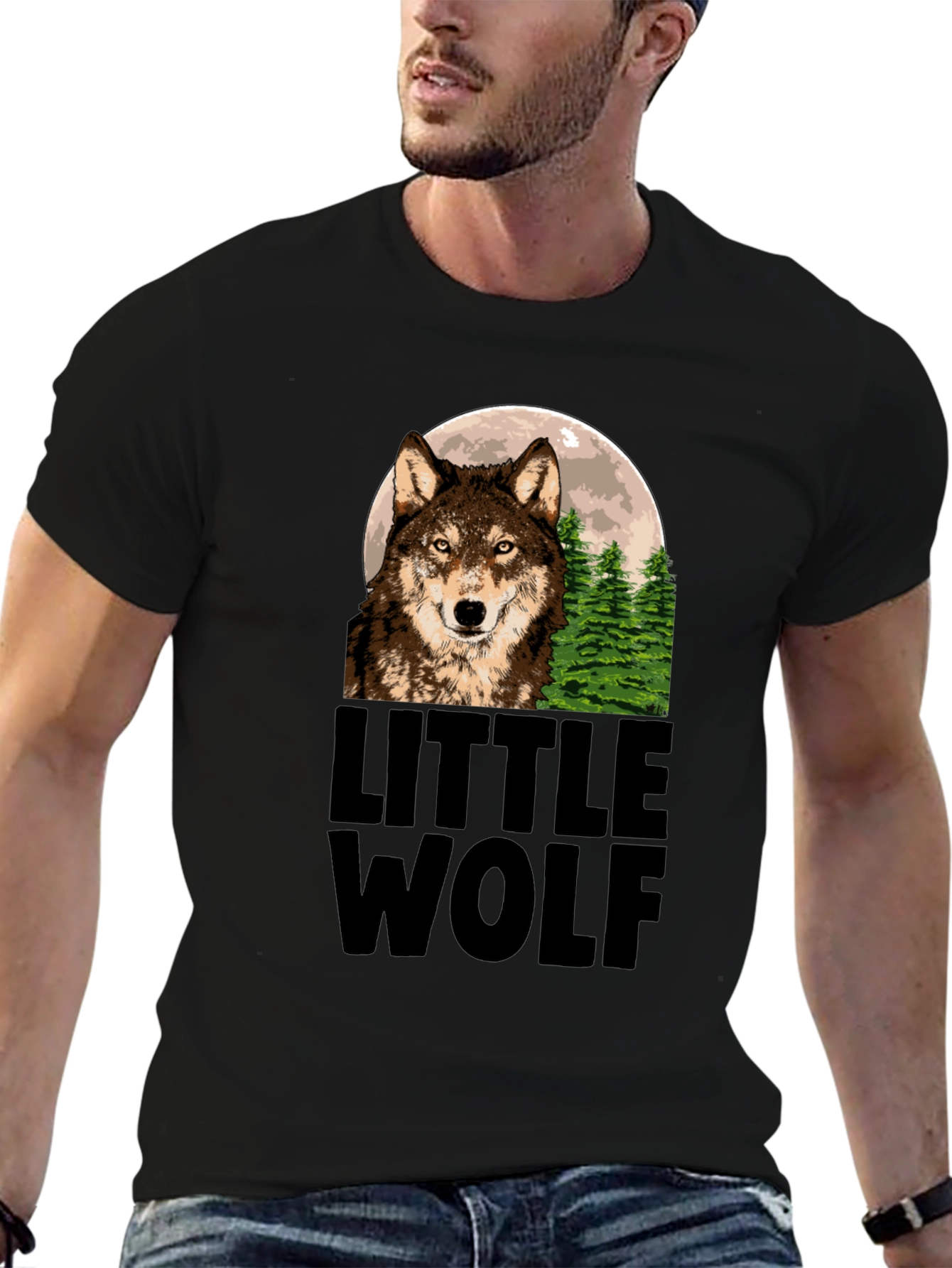 Little Wolf Graphic Print Black T-Shirt