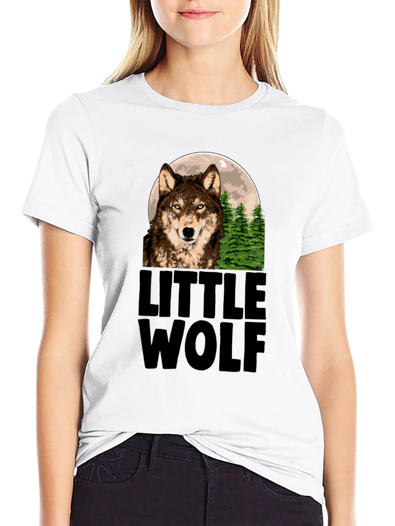 Little Wolf Graphic Print Black T-Shirt