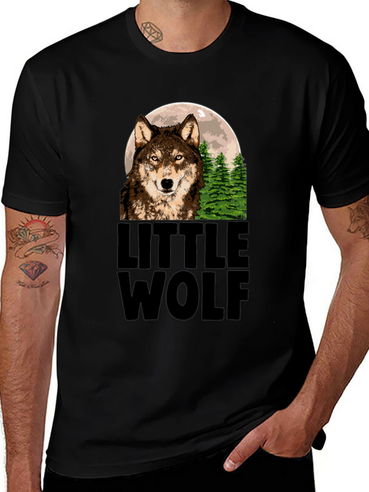 Little Wolf Graphic Print Black T-Shirt