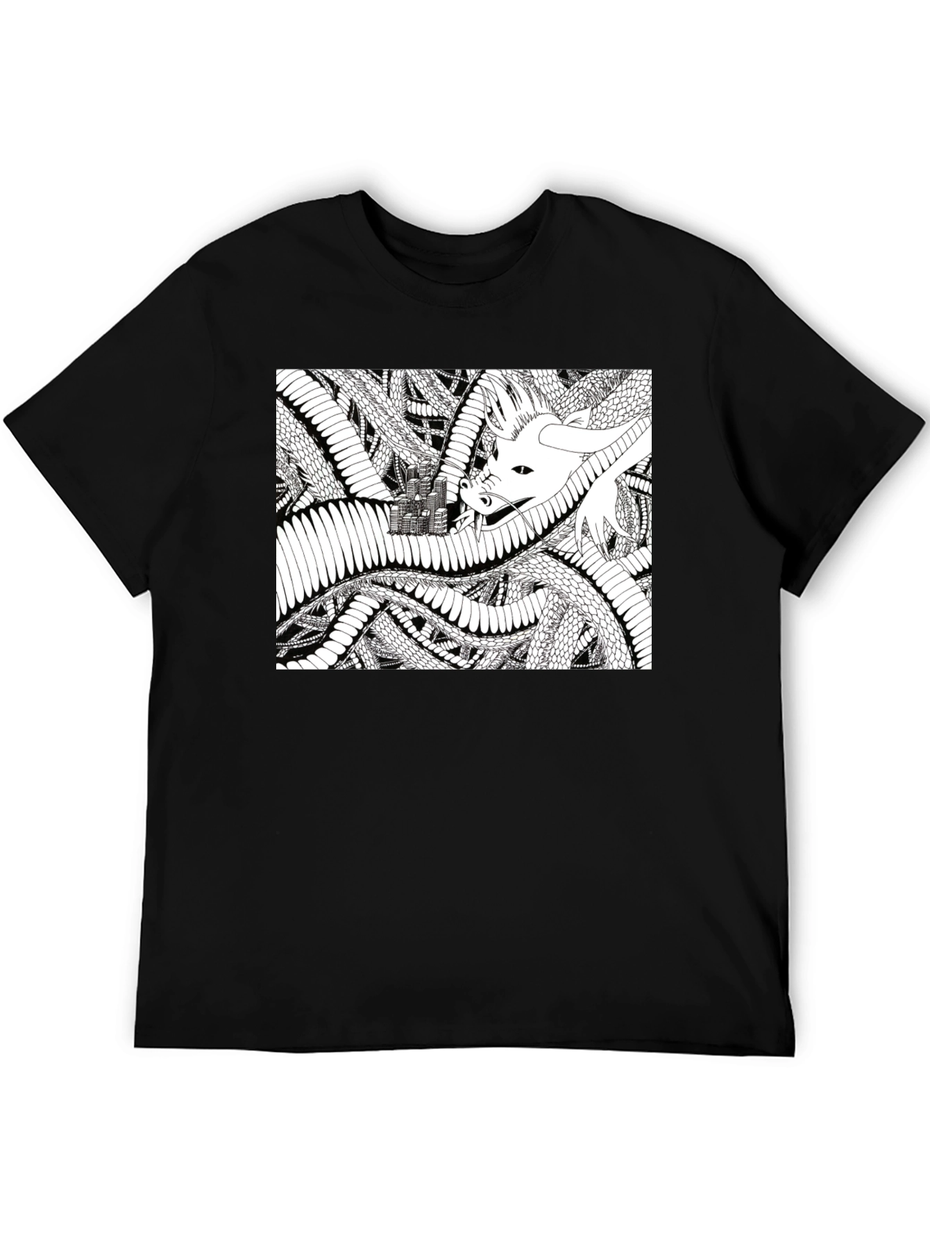 Dragon Castle Graphic Tee - Black Cotton T-Shirt