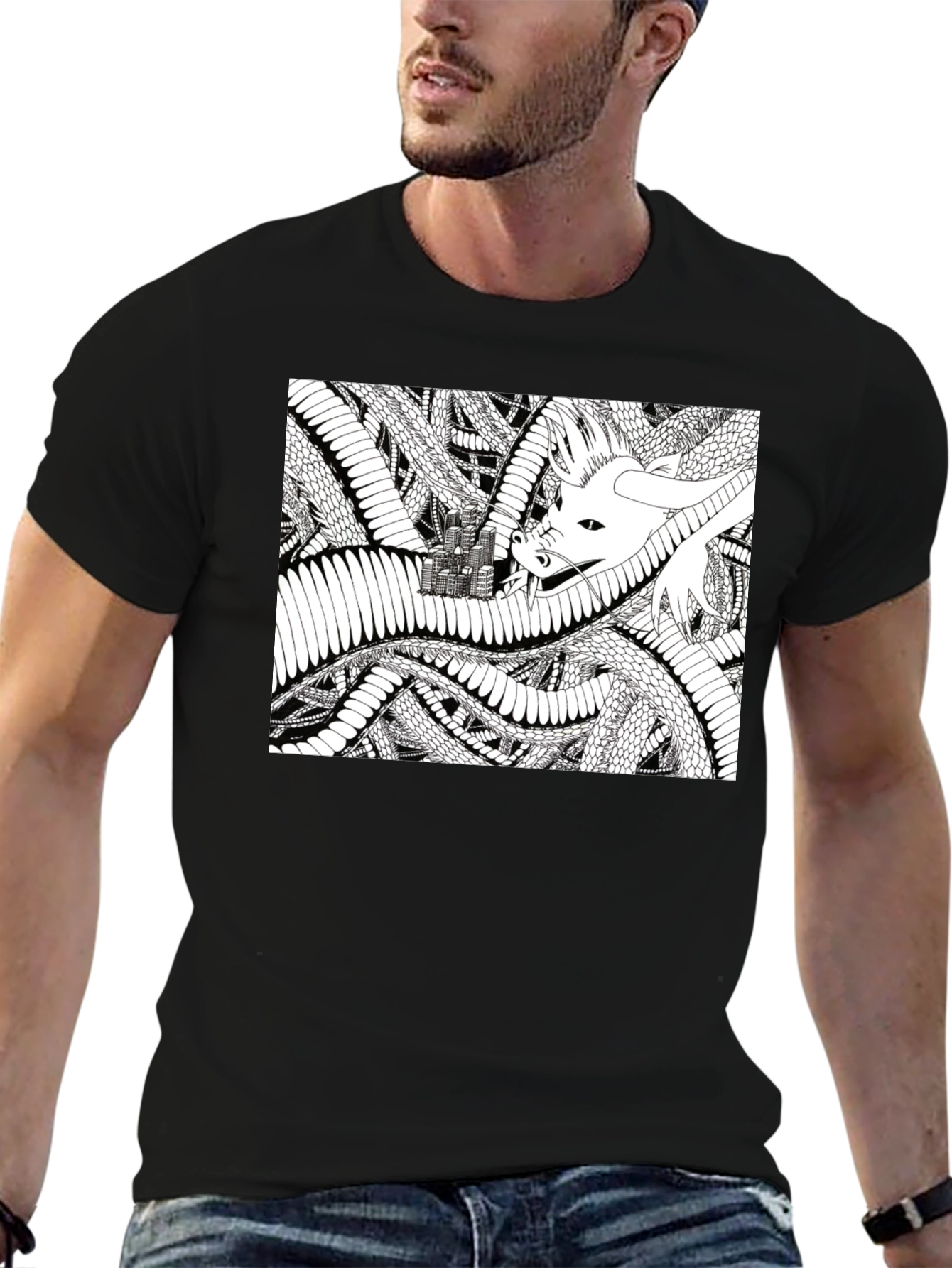 Dragon Castle Graphic Tee - Black Cotton T-Shirt
