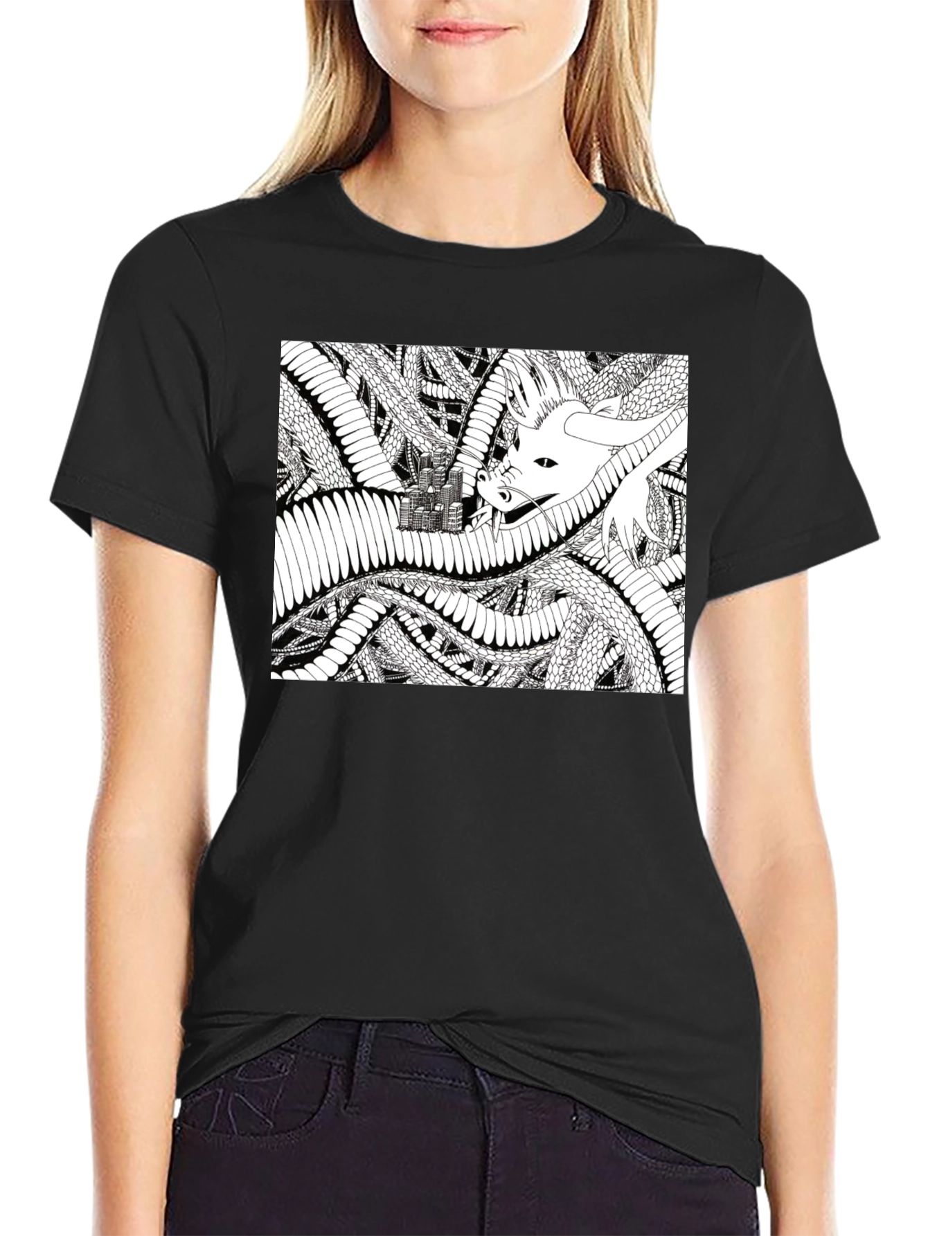 Dragon Castle Graphic Tee - Black Cotton T-Shirt