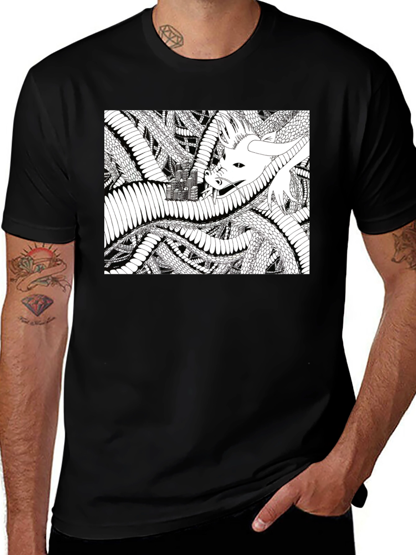 Dragon Castle Graphic Tee - Black Cotton T-Shirt