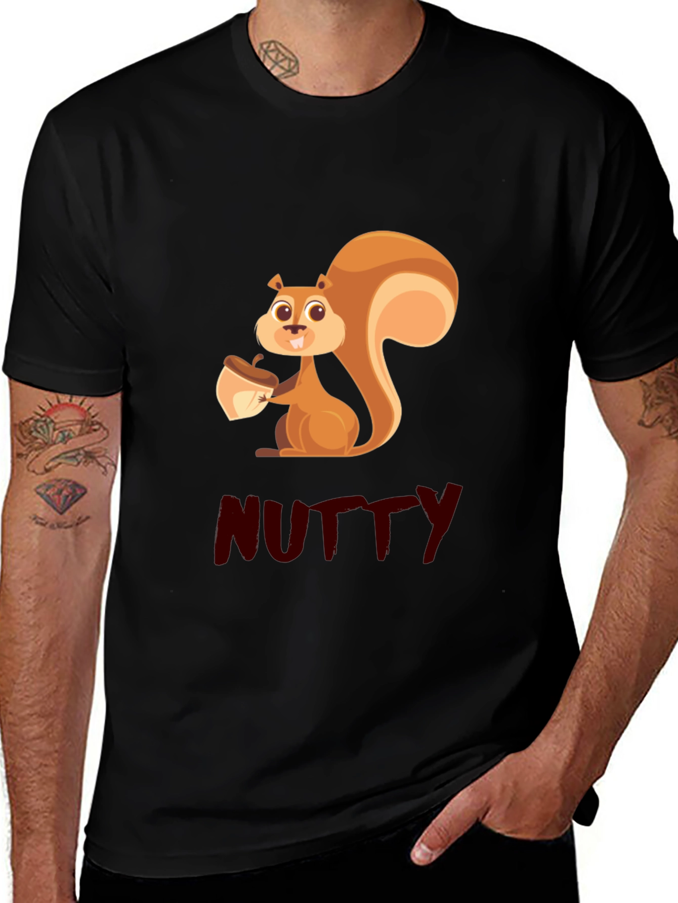Nutty Squirrel Graphic Tee - Black Cotton T-Shirt