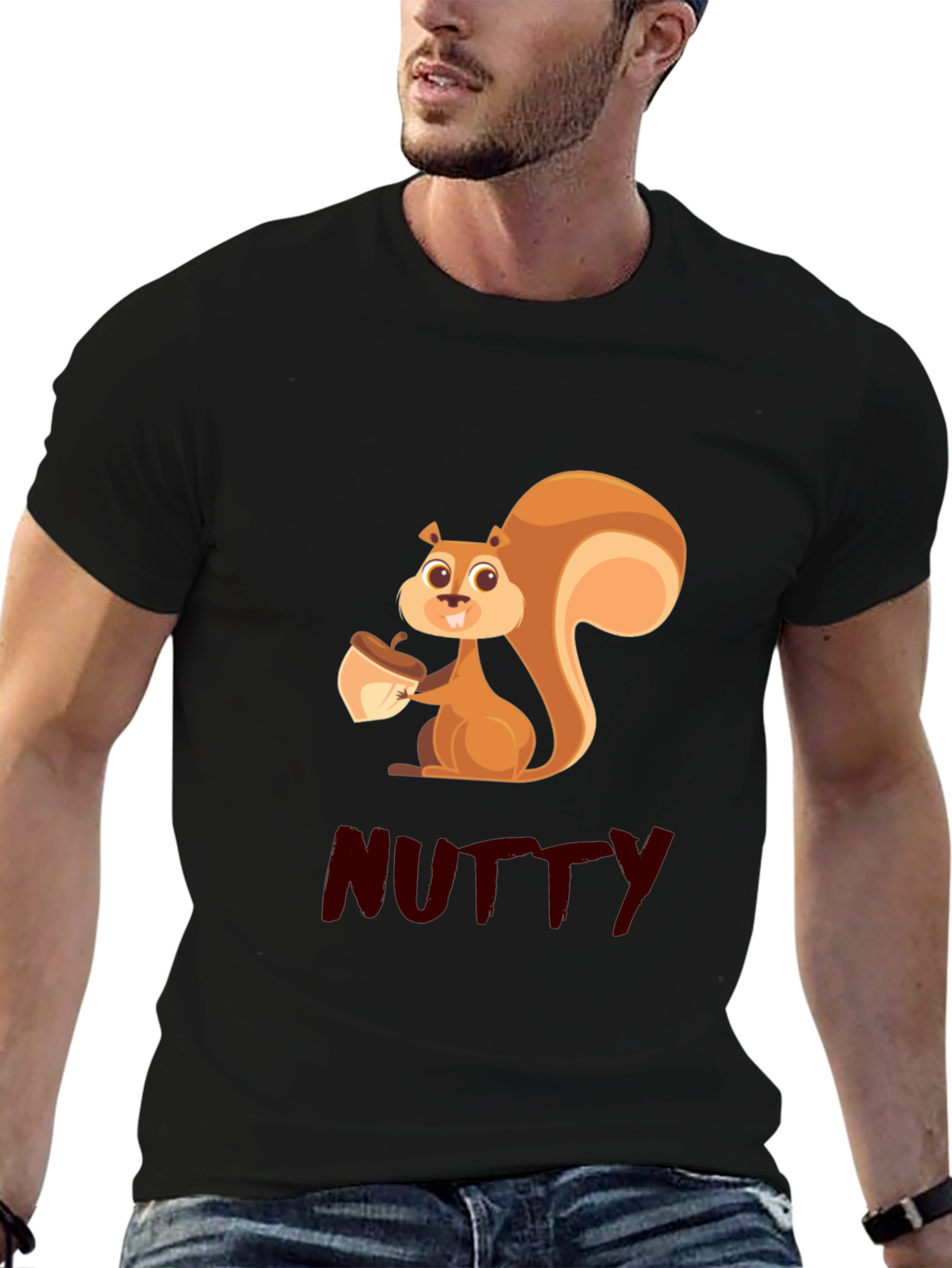 Nutty Squirrel Graphic Tee - Black Cotton T-Shirt
