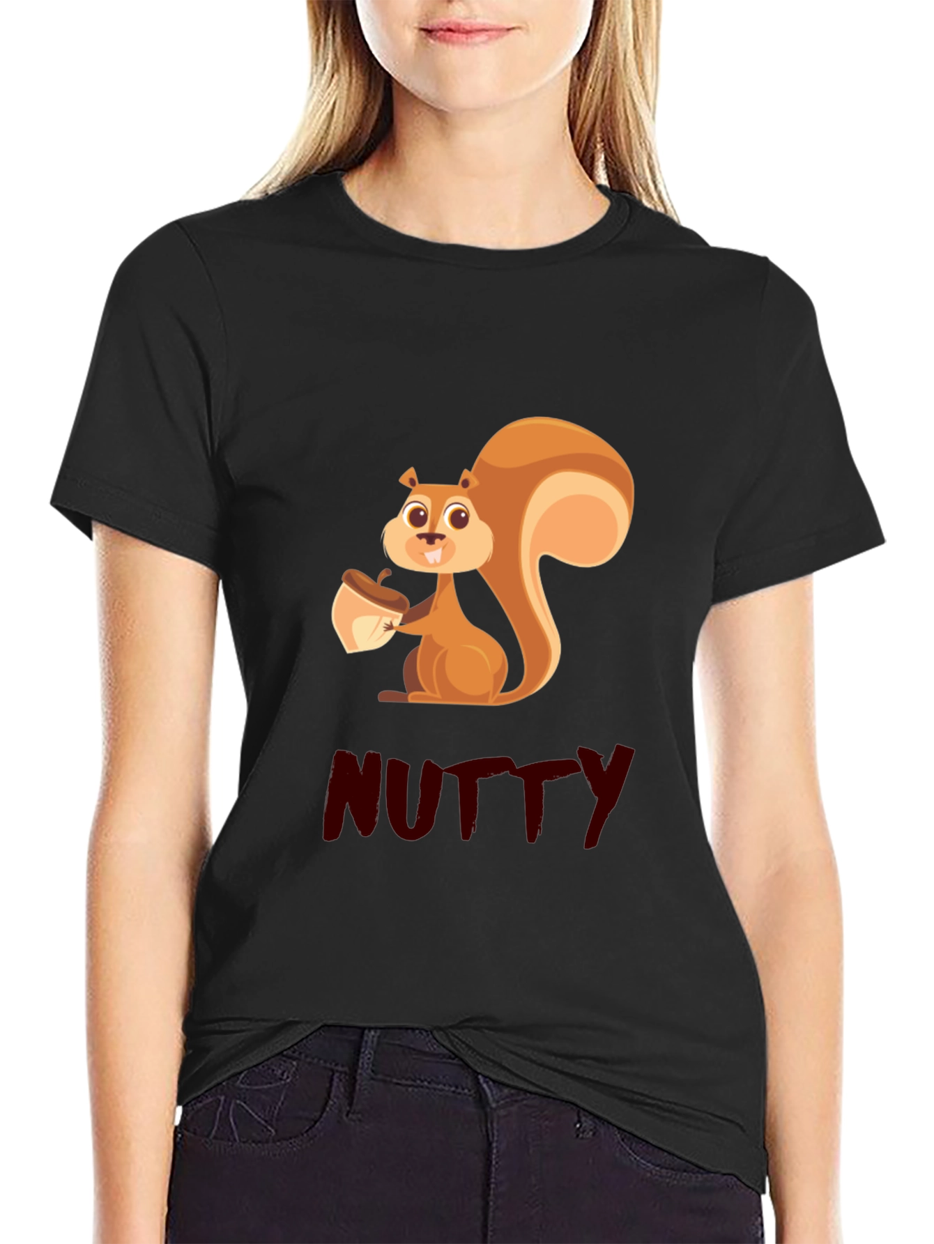 Nutty Squirrel Graphic Tee - Black Cotton T-Shirt