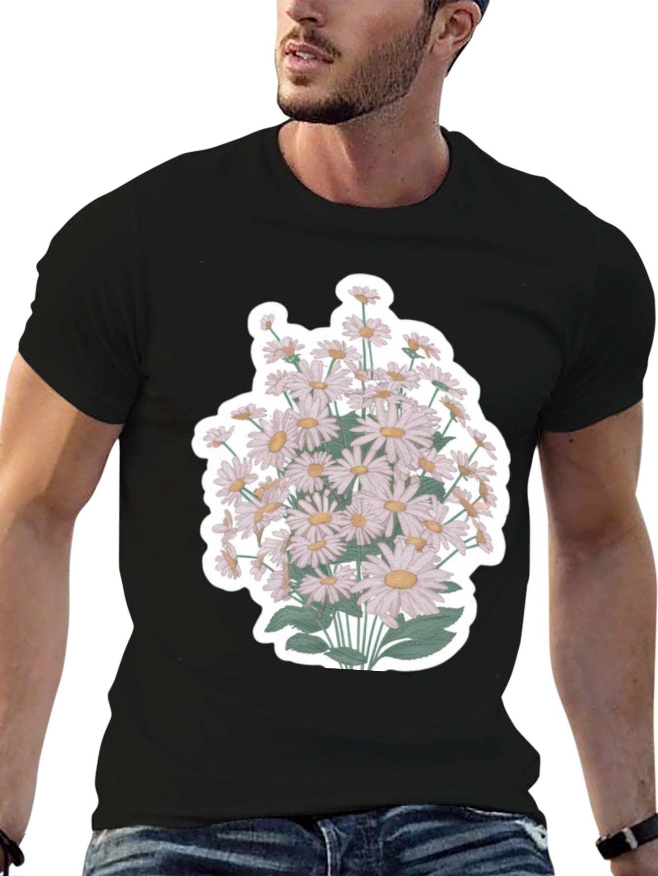 Daisy Flower Graphic T-Shirt - Mens Black Tee