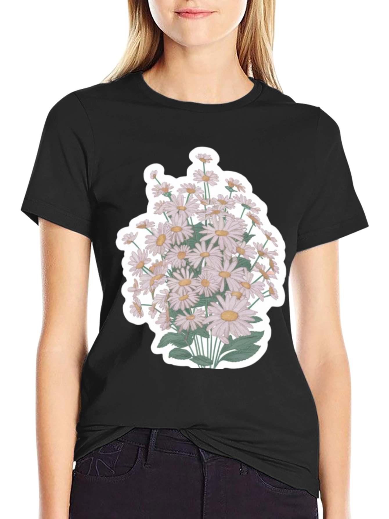 Daisy Flower Graphic T-Shirt - Mens Black Tee