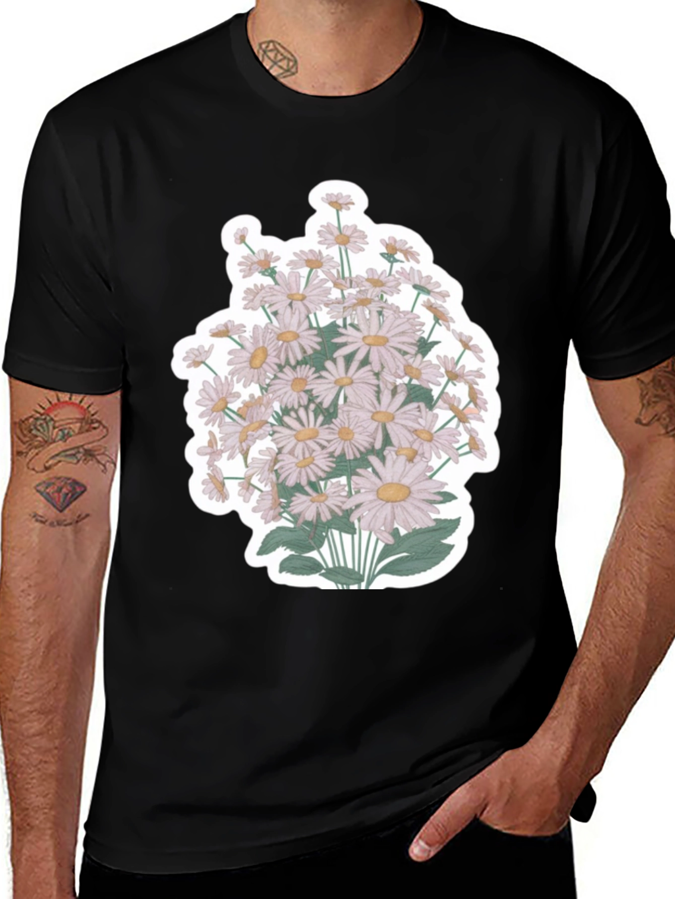 Daisy Flower Graphic T-Shirt - Mens Black Tee