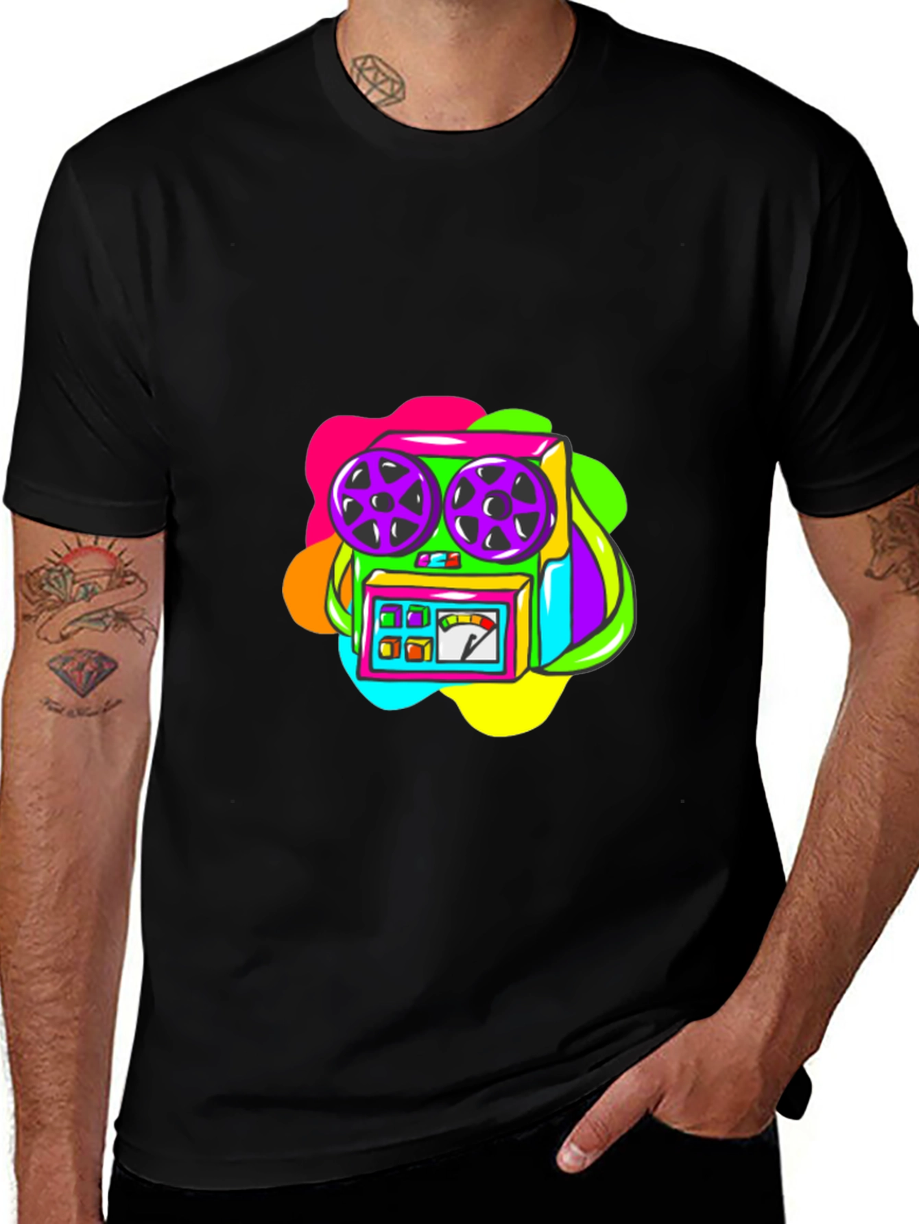 Retro Recorder Graphic T-Shirt - Black