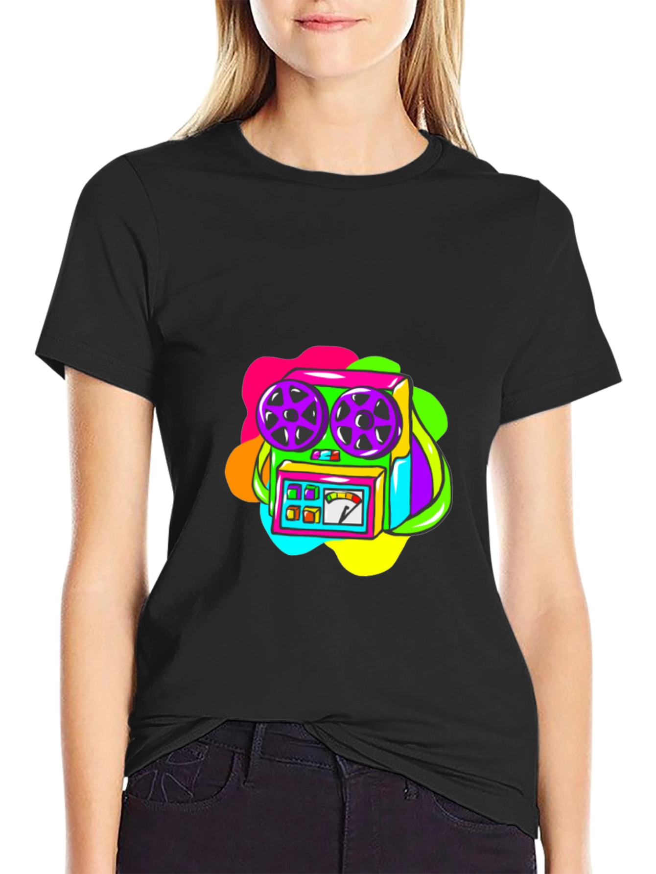 Retro Recorder Graphic T-Shirt - Black