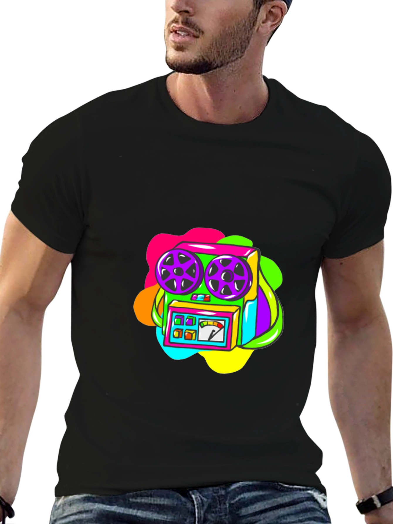 Retro Recorder Graphic T-Shirt - Black