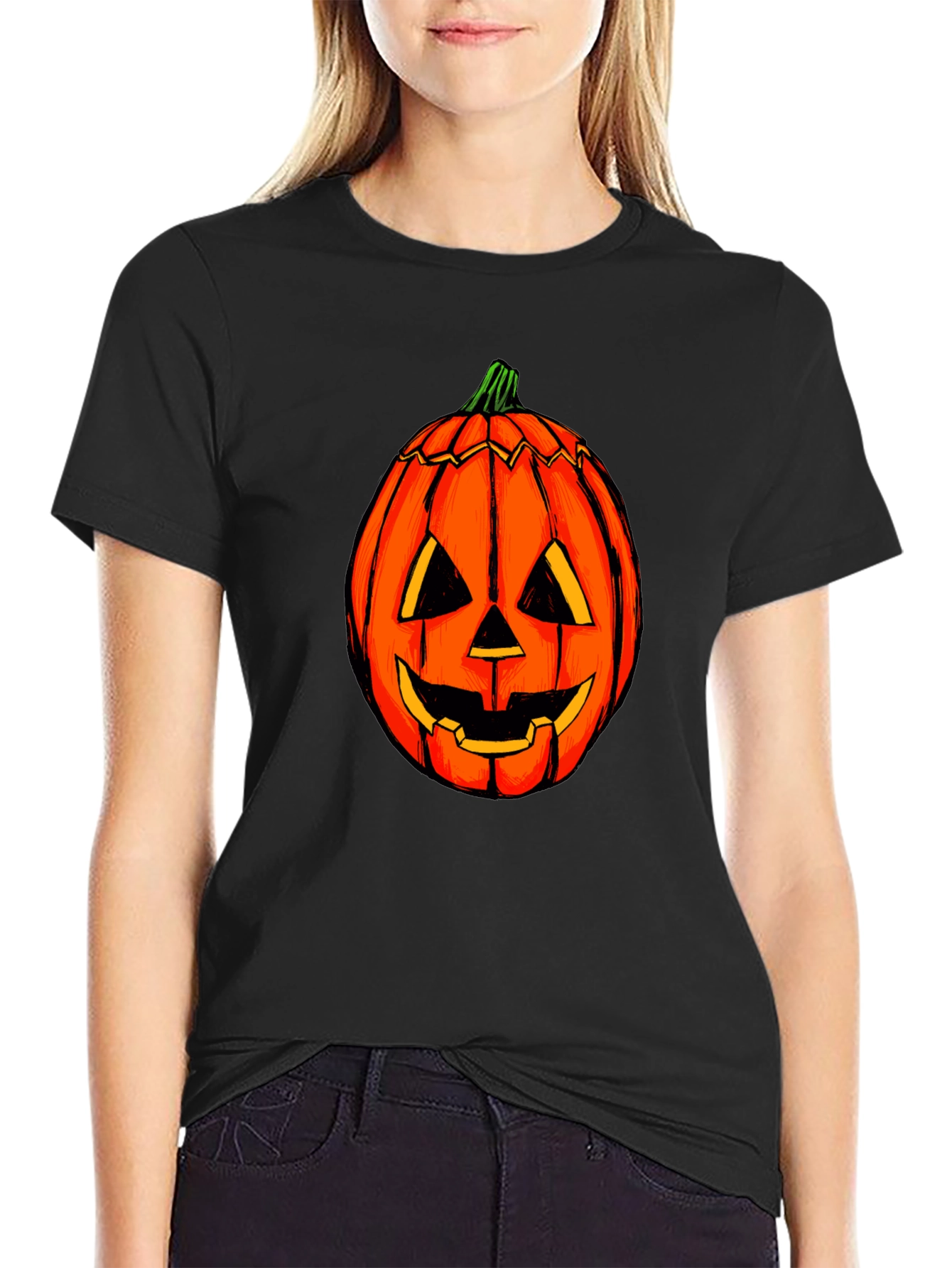 Halloween Pumpkin Graphic Tee - Black