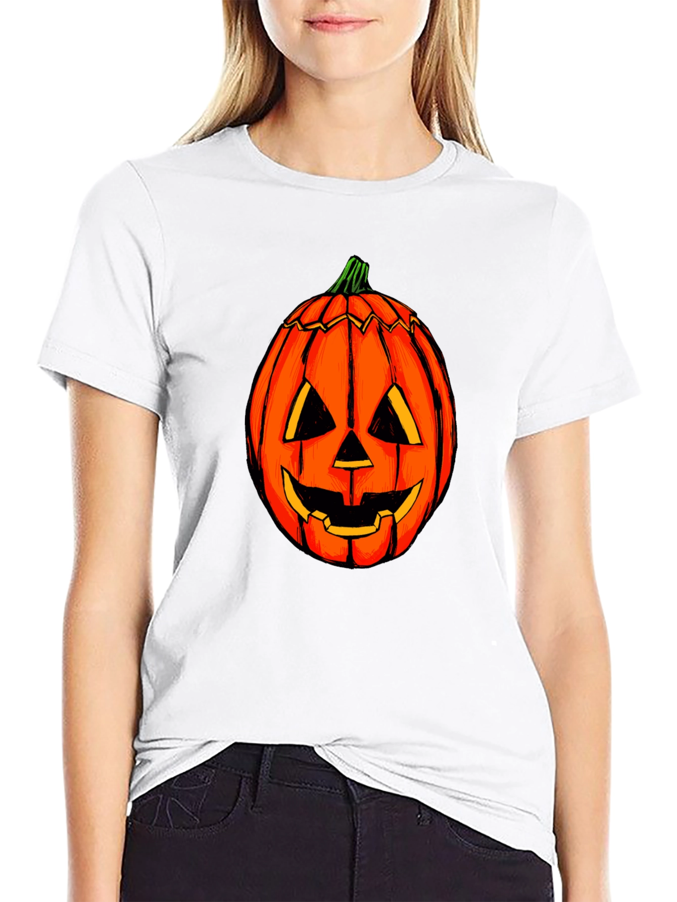 Halloween Pumpkin Graphic Tee - Black
