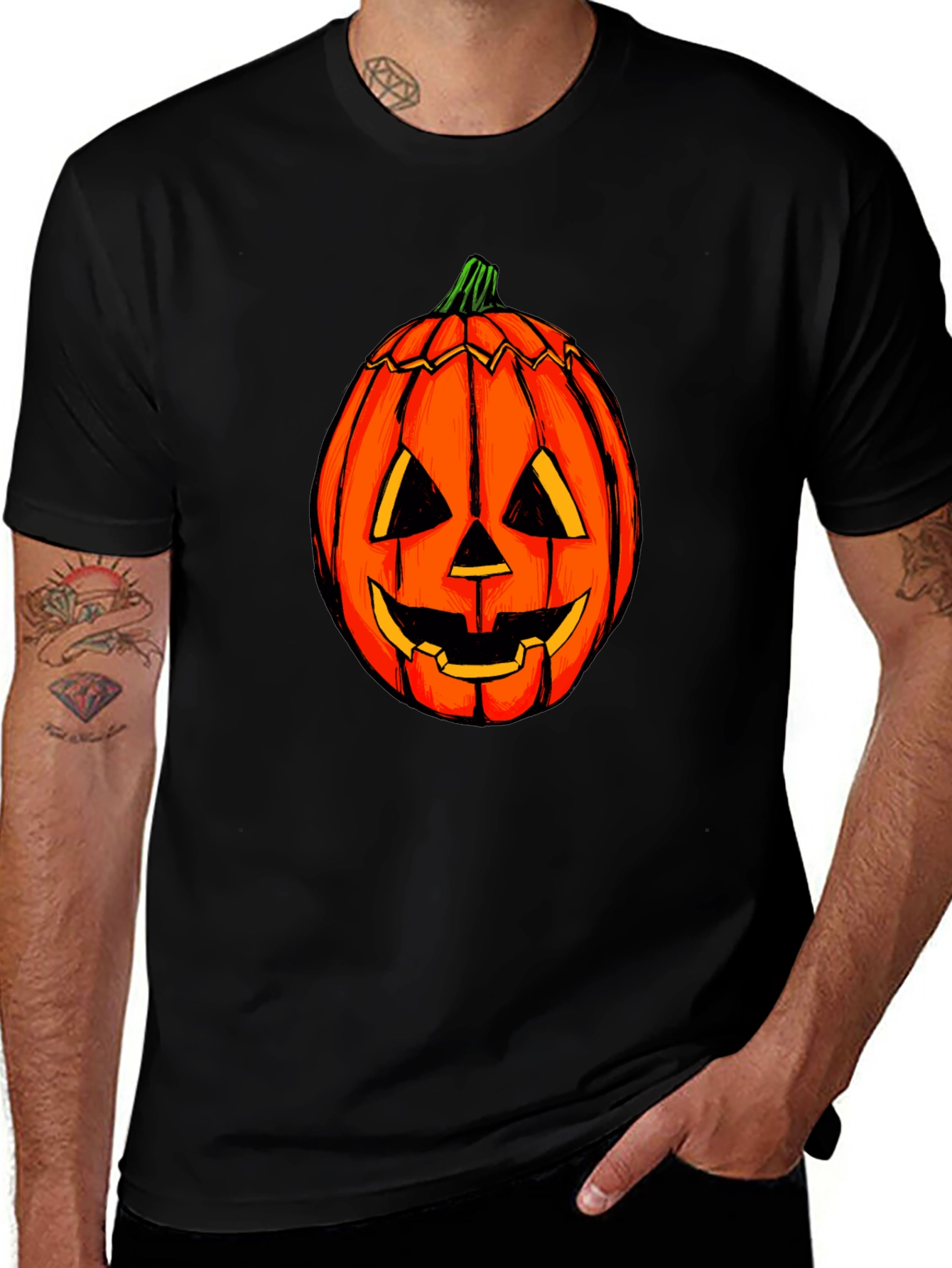 Halloween Pumpkin Graphic Tee - Black