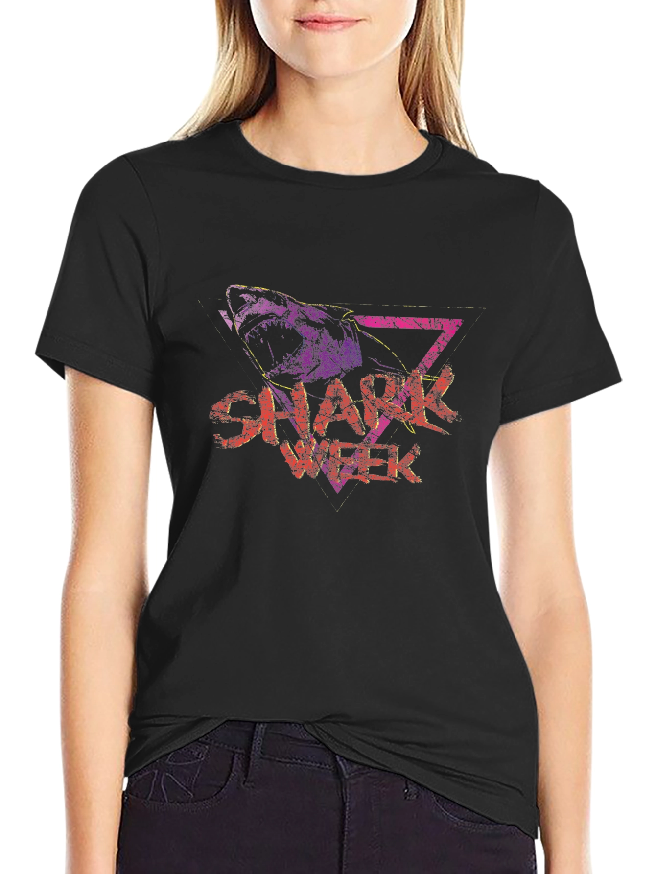 Shark Week Graphic Tee - Black Cotton Blend T-Shirt