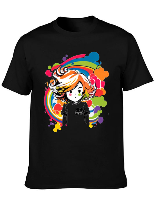 VTuber Cartoon Rainbow T-Shirt - Graphic Tee for Anime Fans