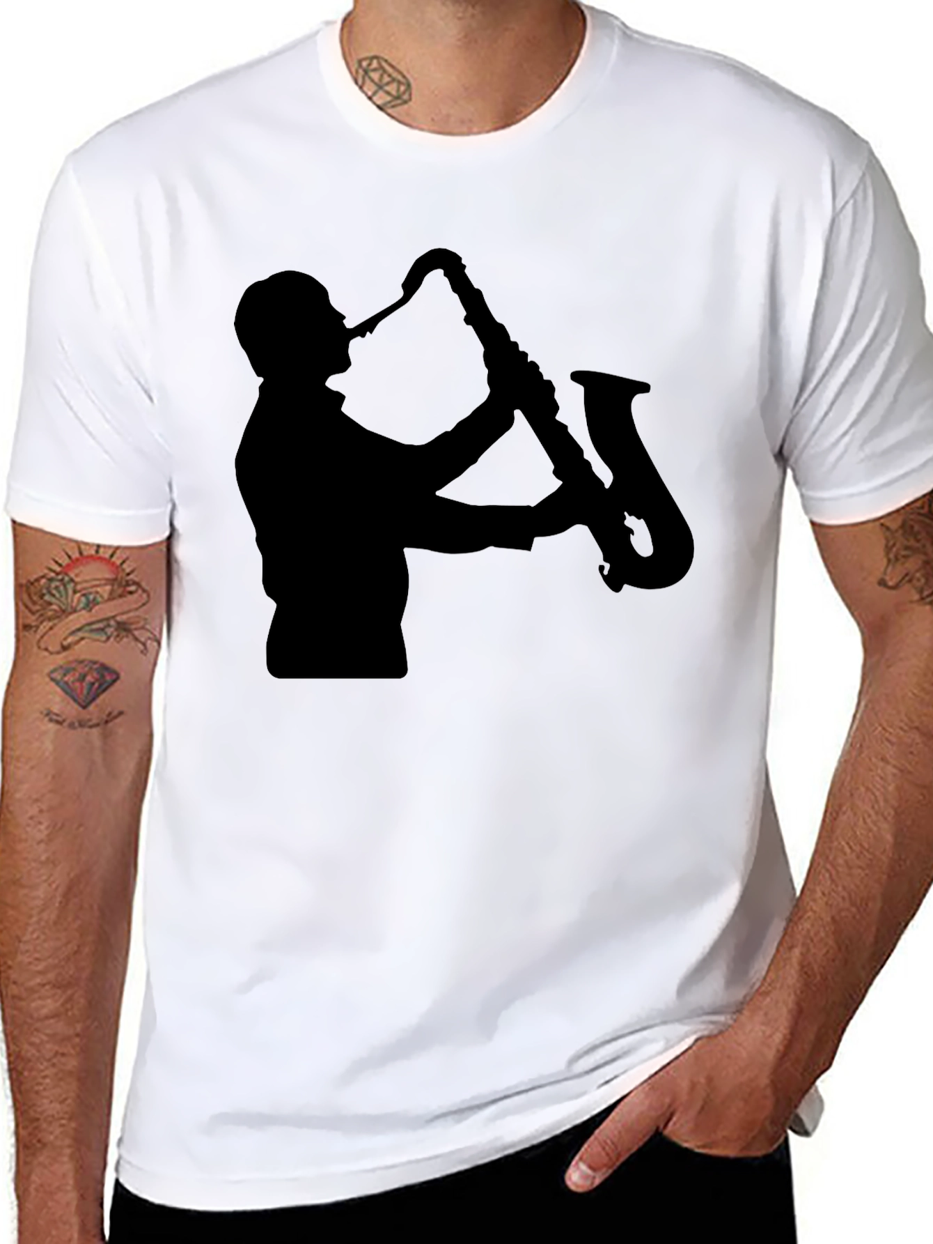 Saxophone Player Silhouette Black T-Shirt