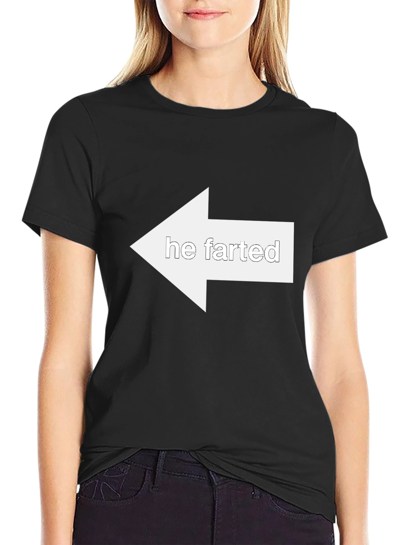 Funny He Farted Pointing Arrow Black T-Shirt