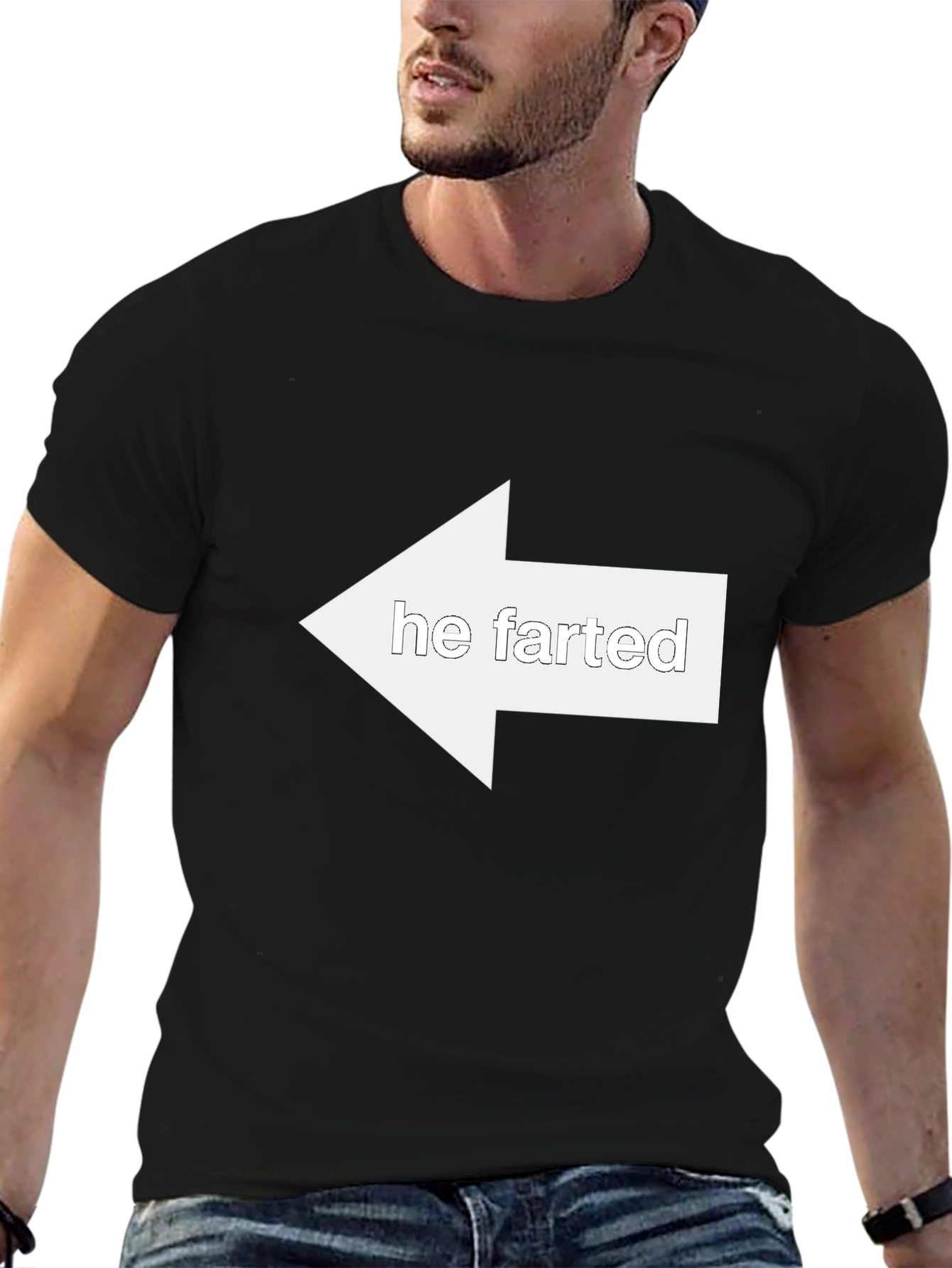 Funny He Farted Pointing Arrow Black T-Shirt