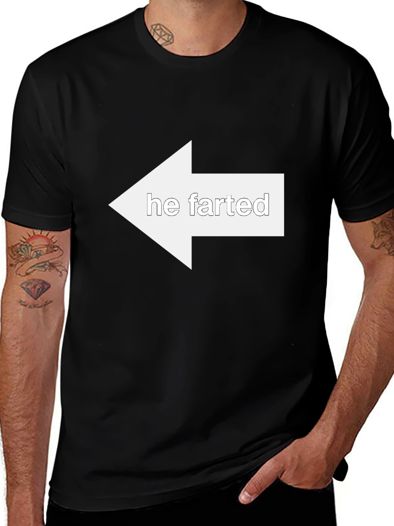 Funny He Farted Pointing Arrow Black T-Shirt