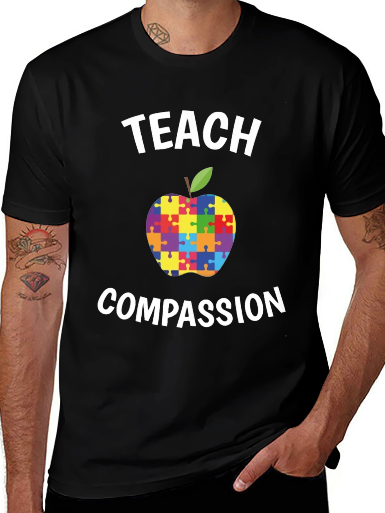 Teach Compassion Autism Puzzle Apple T-Shirt