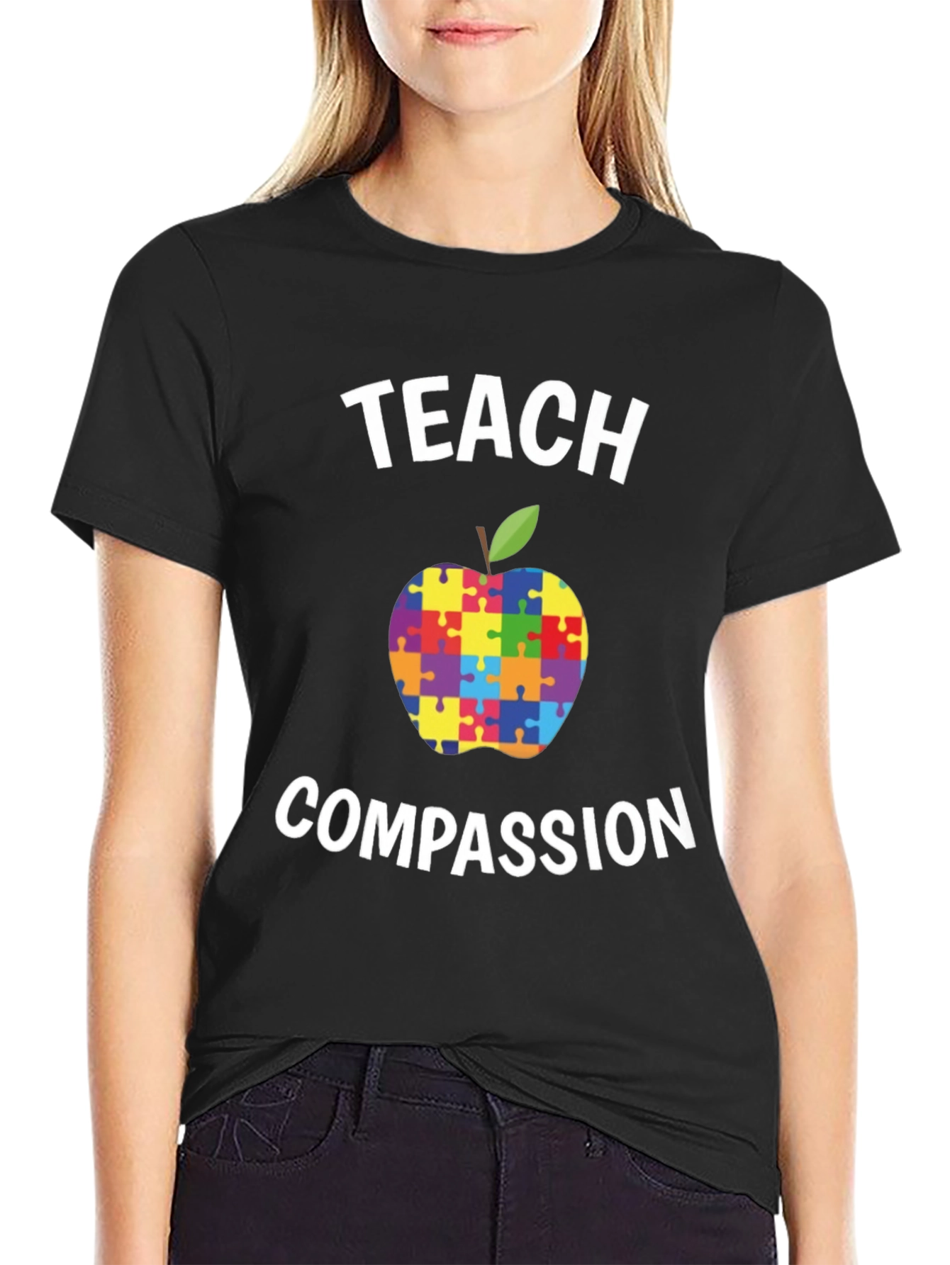Teach Compassion Autism Puzzle Apple T-Shirt
