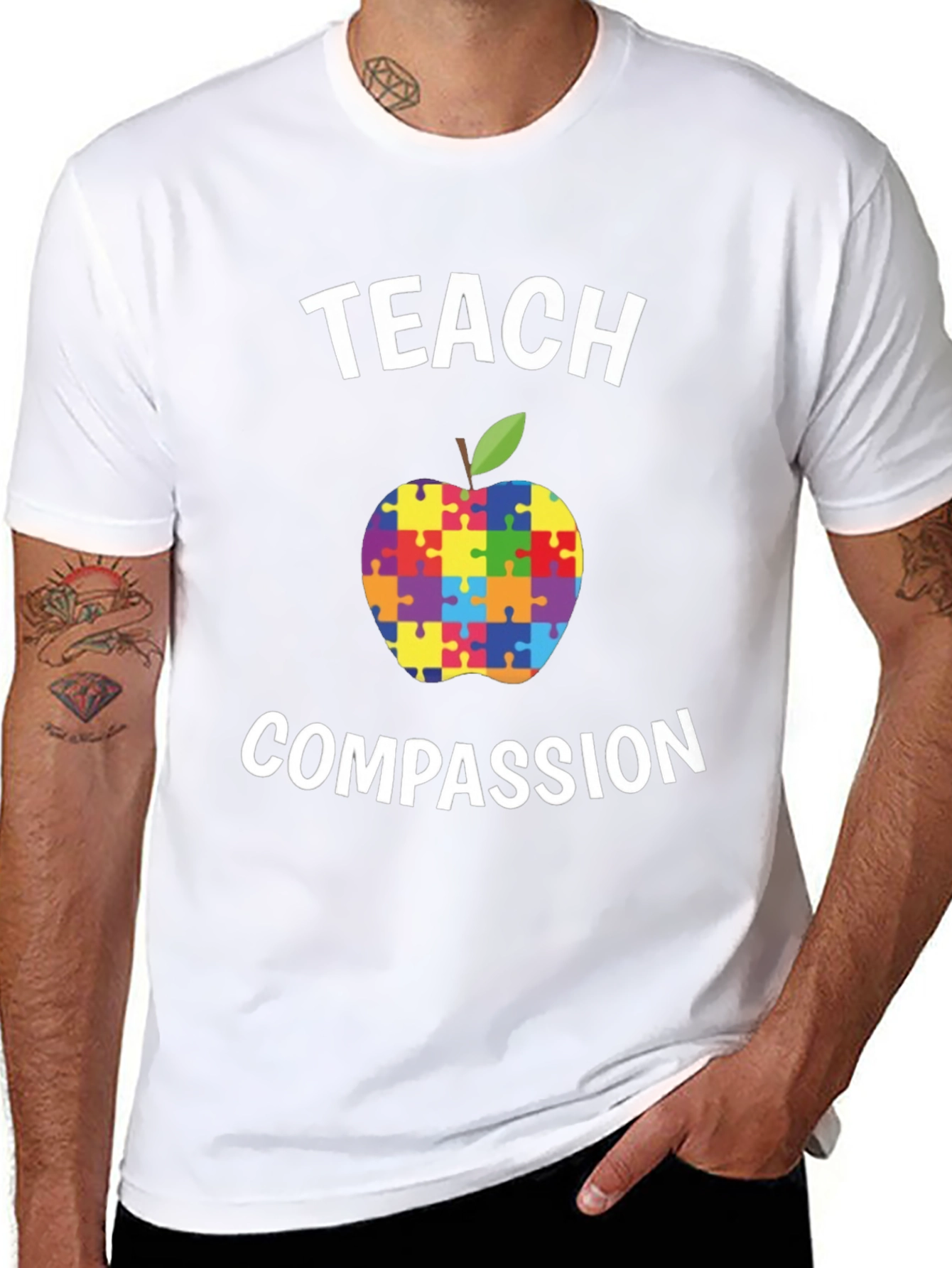 Teach Compassion Autism Puzzle Apple T-Shirt