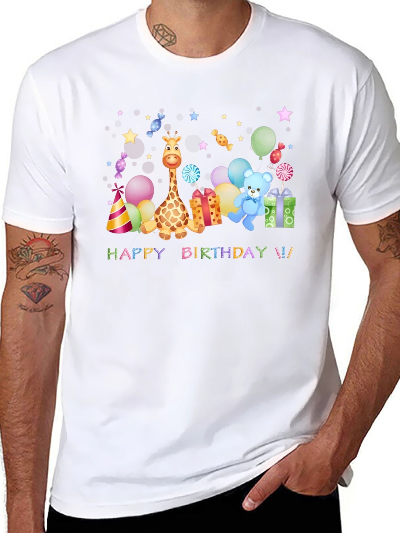 Happy Birthday Giraffe & Teddy Bear T-Shirt