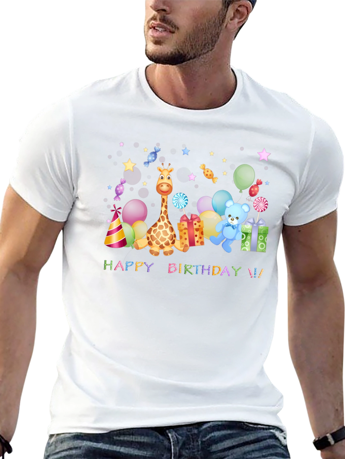 Happy Birthday Giraffe & Teddy Bear T-Shirt