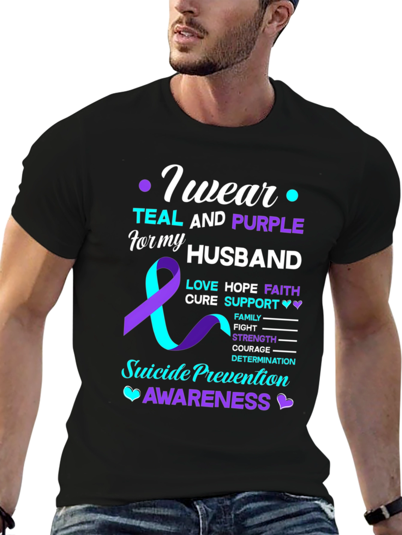 Teal & Purple Suicide Awareness Husband T-Shirt