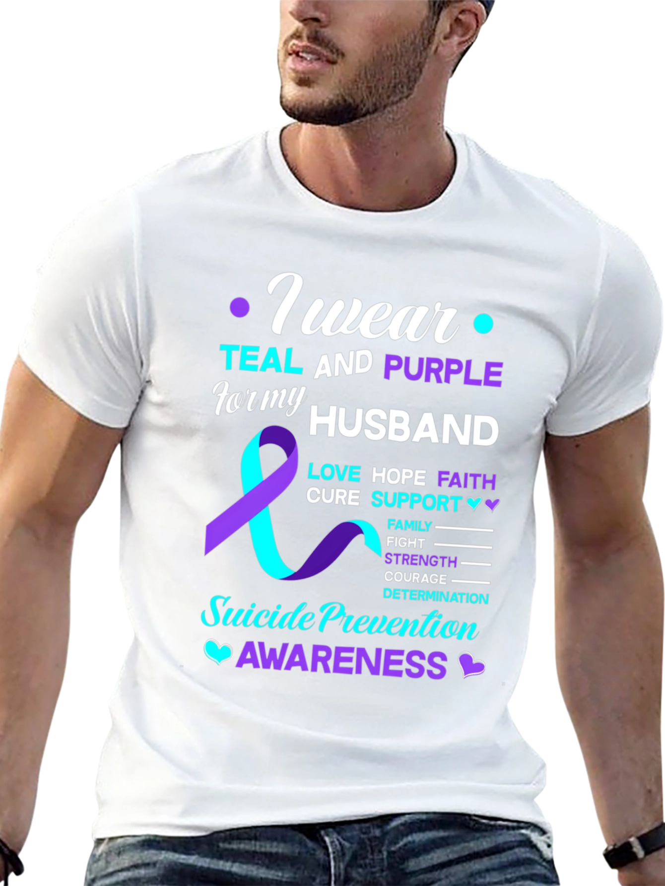Teal & Purple Suicide Awareness Husband T-Shirt